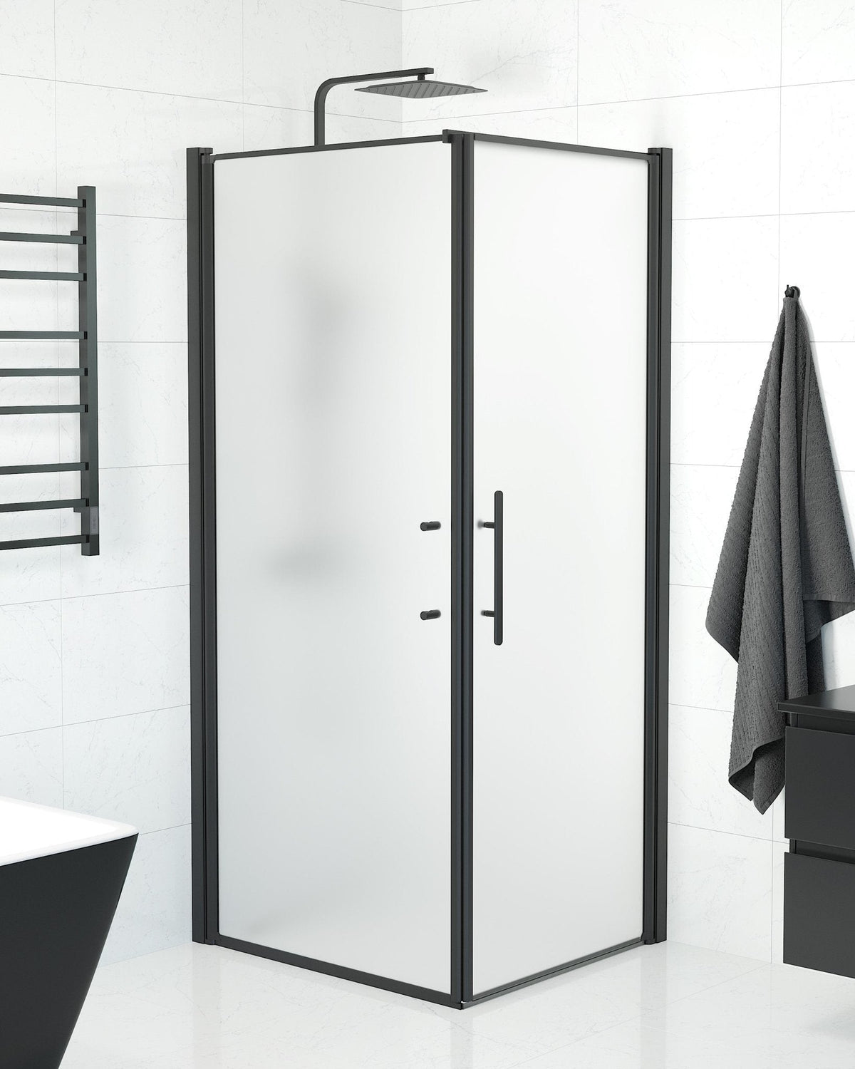 Wall + Door - Frosted, Shower Enclosure Set - Code, Matt/Black - 100 cm - MASTERSTORE - 8595677140194 - Shower Enclosure Set - Code - 40 - 101 - 00 - 55 - 00 - 8595677140194