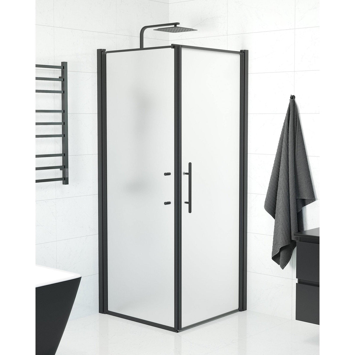 Wall + Door - Frosted, Shower Enclosure Set - Code, Matt/Black - 100 cm - MASTERSTORE - 8595677140194 - Shower Enclosure Set - Code - 40 - 101 - 00 - 55 - 00 - 8595677140194
