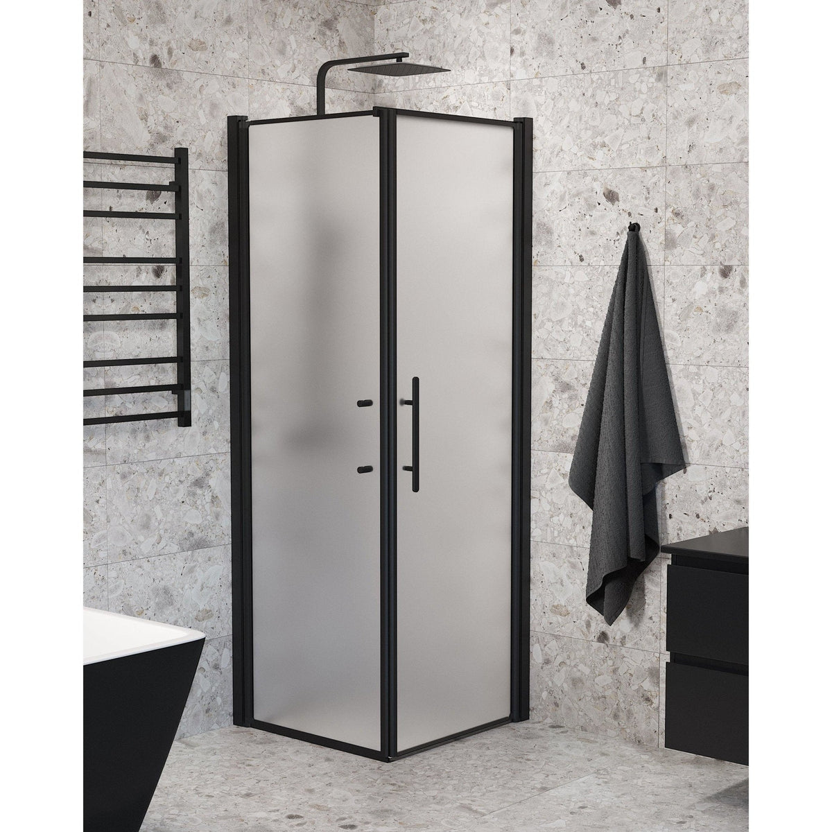Wall + Door - Frosted, Shower Enclosure Set - Code, Matt/Black - 100 cm - MASTERSTORE - 8595677140194 - Shower Enclosure Set - Code - 40 - 101 - 00 - 55 - 00 - 8595677140194