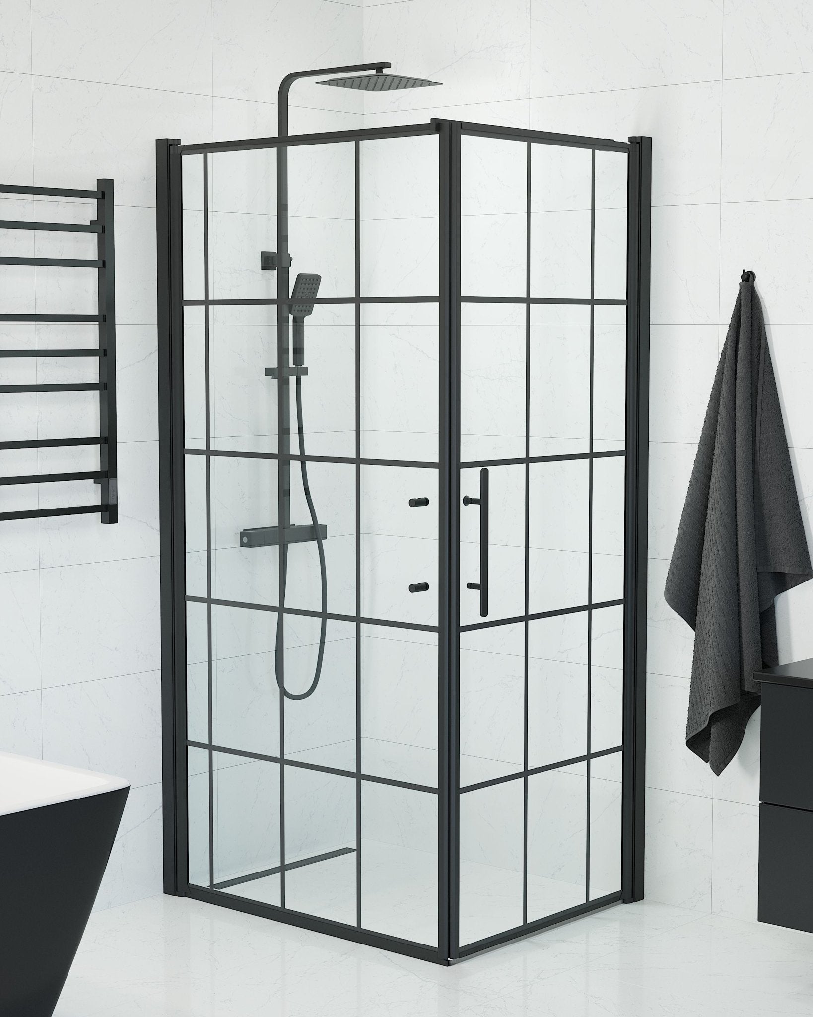 Vägg + Dörr - Karmar, Duschinredning - Vägg & Dörr, Karm/Svart - 100 cm - Duschkabinset - Kod - BATH DELUXE - PRESTIGE - 40-101-00-59-00 - BATHDELUXE SWEDEN