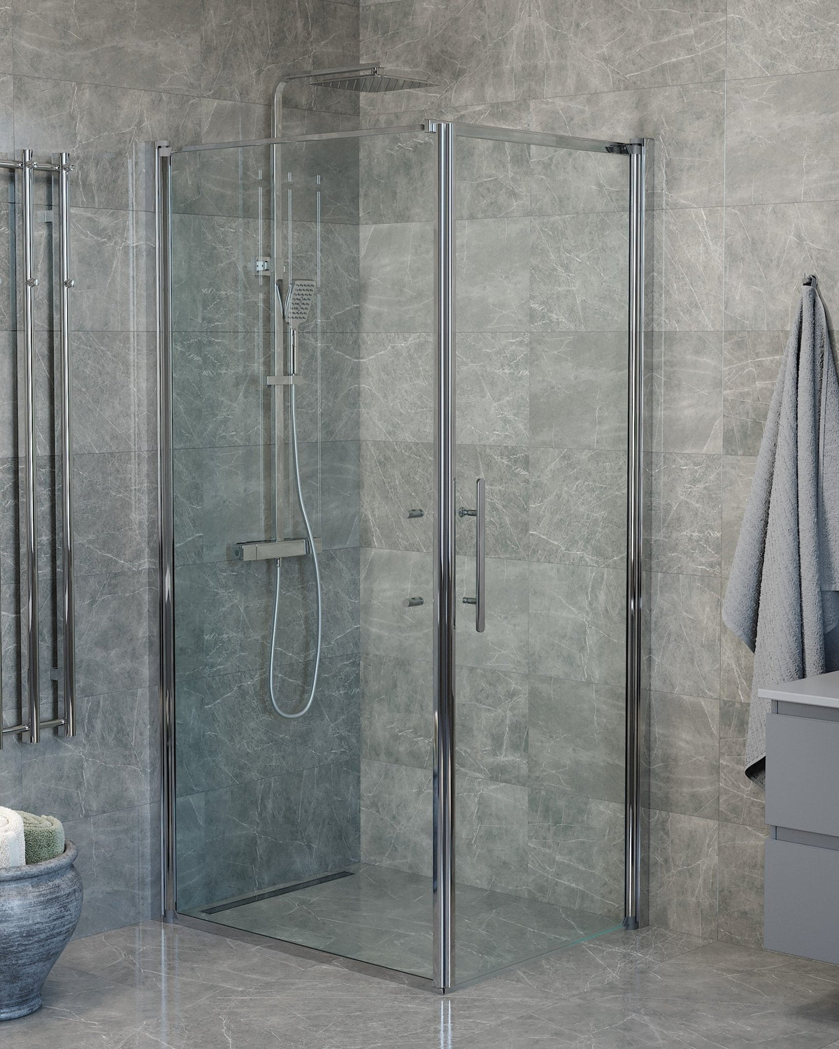 Wall + Door - Clear, Shower Enclosure Set - Code, Clear/Chrome - 100 cm - MASTERSTORE - 8595677140217 - Shower Enclosure Set - Code - 40 - 101 - 01 - 50 - 00 - 8595677140217