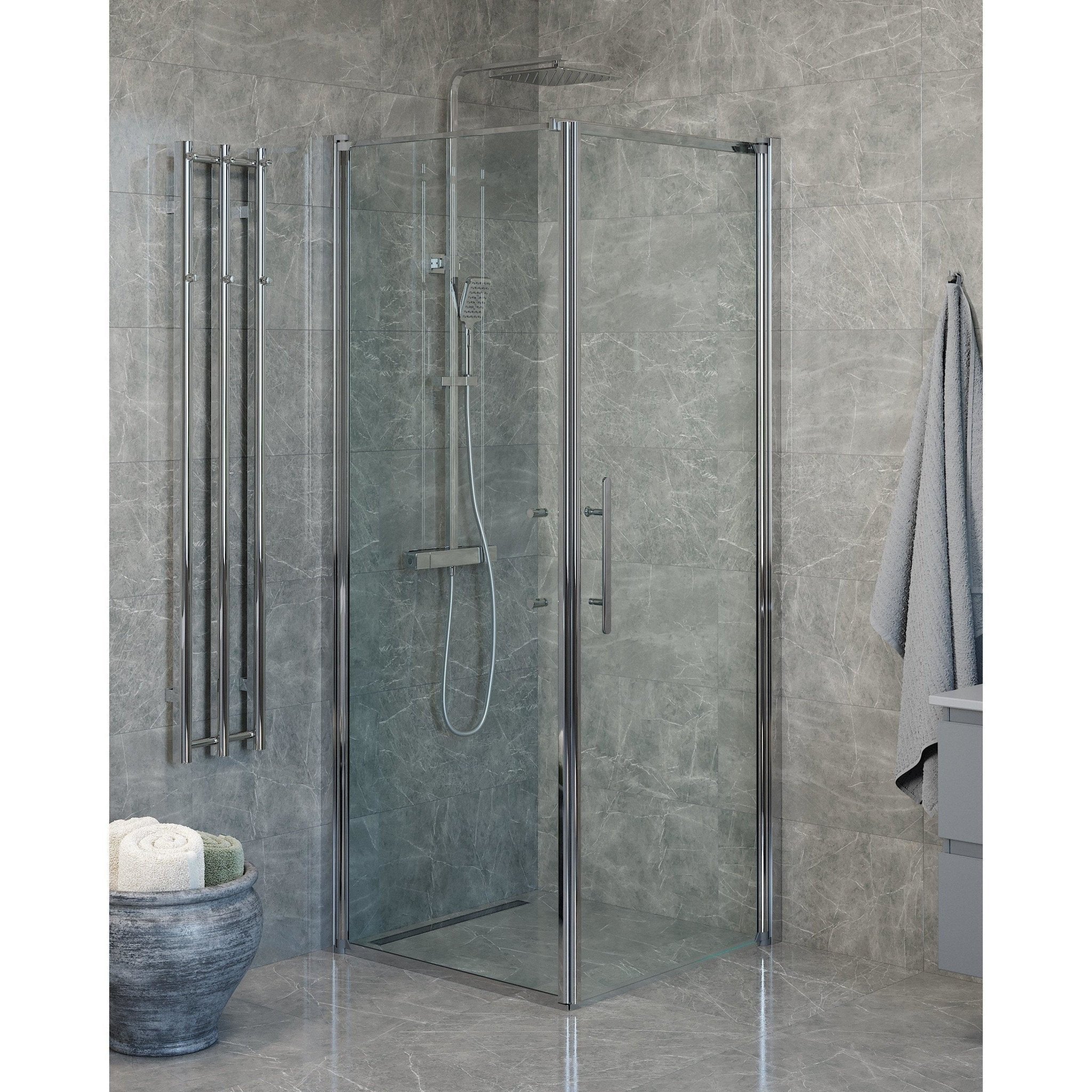 Vägg + Dörr - Klar, Duschinredning - Vägg & Dörr, Klar/Krom - 100 cm - Duschkabinset - Kod - BATH DELUXE - PRESTIGE - 40-107-01-50-00 - BATHDELUXE SWEDEN