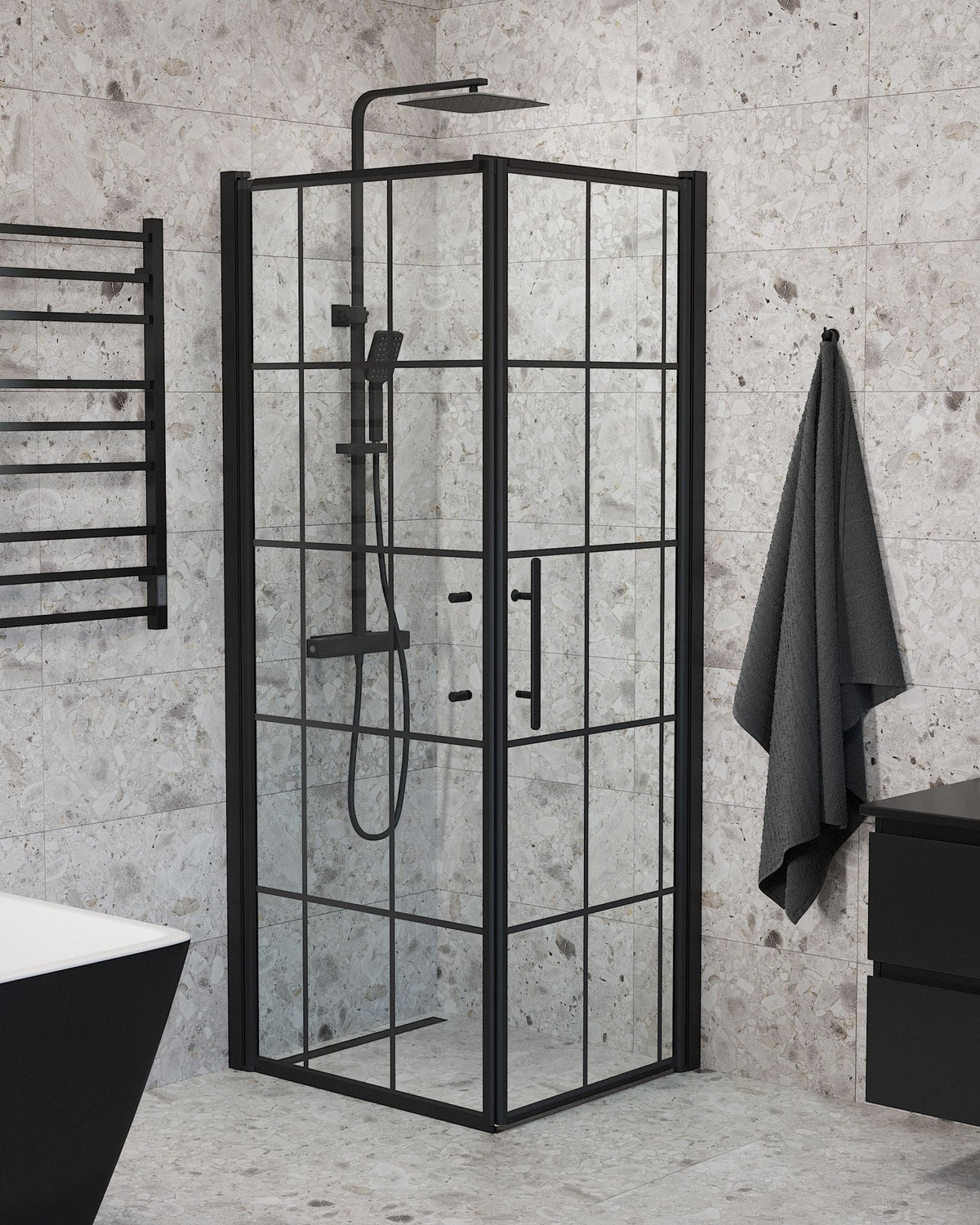 Wall + Door - Frames, Shower Enclosure Set - Code, Frame/Black - 100 cm - MASTERSTORE - 8595677140590 - Shower Enclosure Set - Code - 40 - 108 - 00 - 59 - 00 - 8595677140590