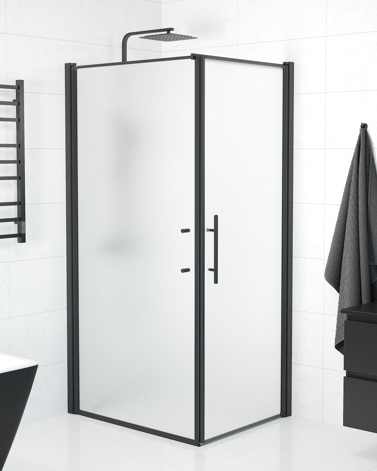 Wall + Door - Frosted, Shower Enclosure Set - Code, Matt/Black - 100 cm - MASTERSTORE - 8595677140118 - Shower Enclosure Set - Code - 40 - 109 - 00 - 55 - 00 - 8595677140118