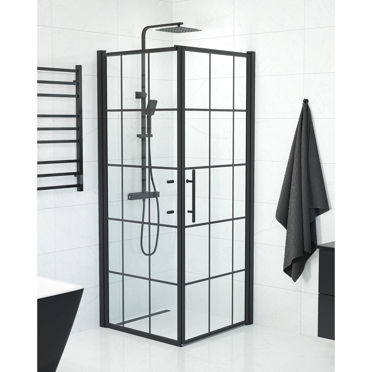 Wall + Door - Frames, Shower Encl. Set - Wall & Door, Frame/Black - 100 cm - MASTERSTORE - 8595677140606 - Shower Enclosure Set - Code - 40-109-00-59-00 - 8595677140606