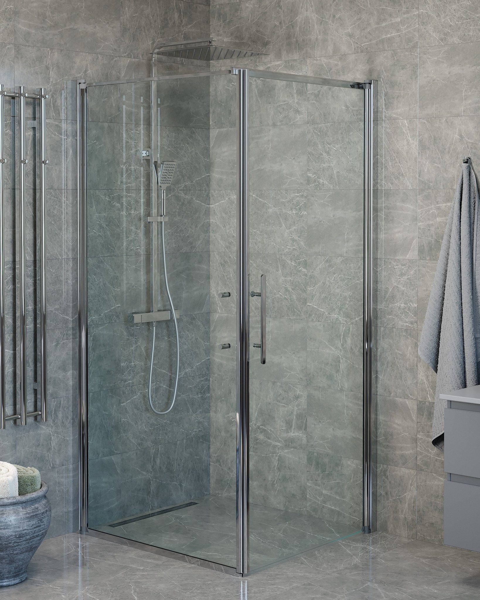 Vänern Duschhörn, Dörr + Vägg, Klarglas, Krom Profil - Duschhörna - BATH DELUXE - PRESTIGE - 40 - 109 - 01 - 50 - 00 - BATHDELUXE SWEDEN