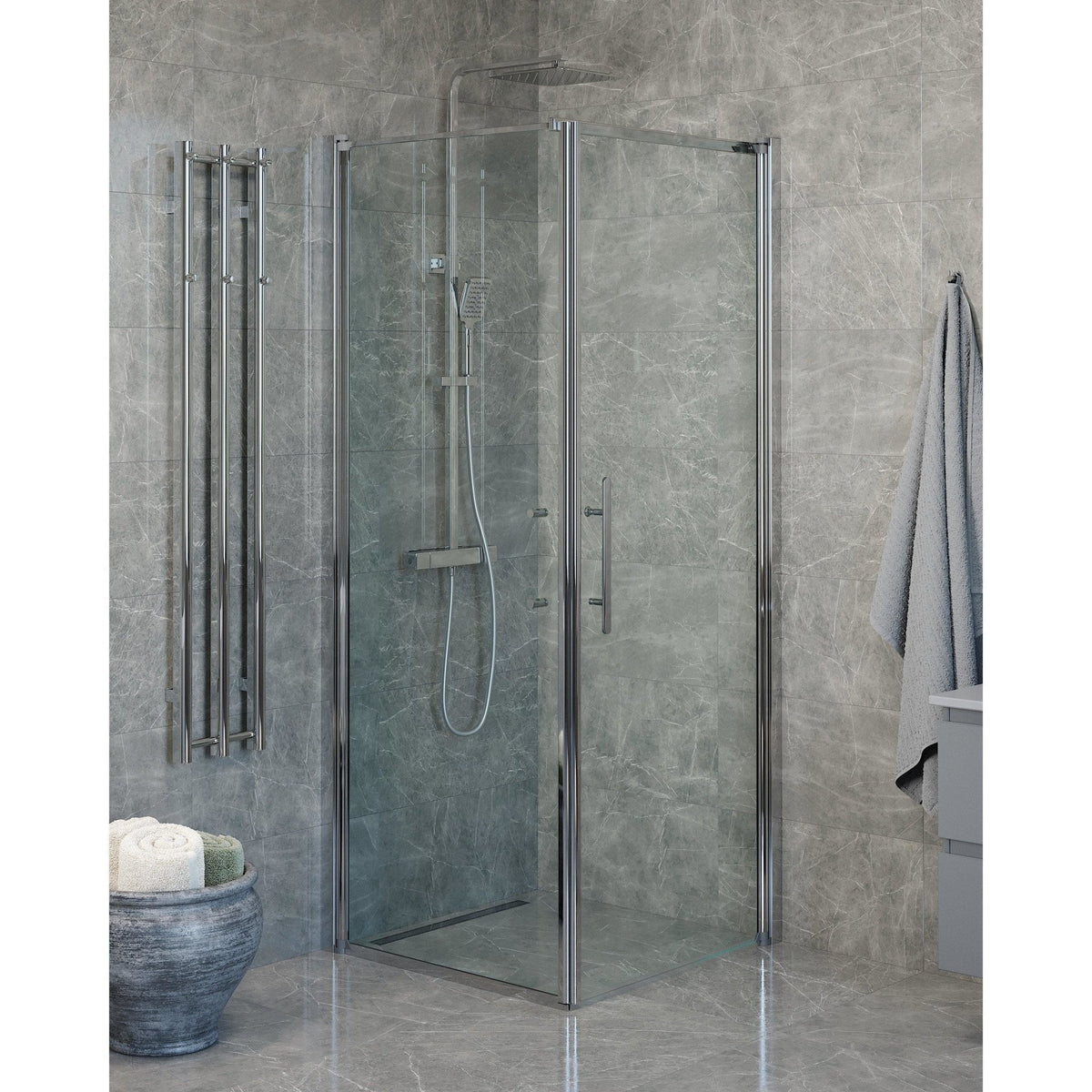 Wall + Door - Clear, Shower Enclosure Set - Code, Clear/Chrome - 70 cm - MASTERSTORE - 8595677139495 - Shower Enclosure Set - Code - 40 - 707 - 01 - 50 - 00 - 8595677139495