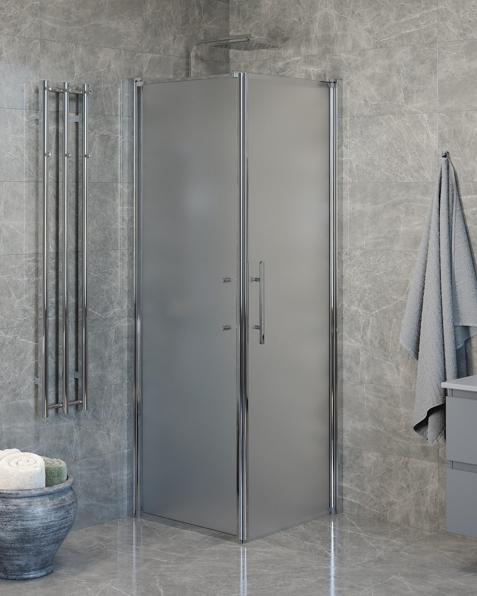 Wall + Door - Frosted, Shower Enclosure Set - Code, Matt/Chrome - 70 cm - MASTERSTORE - 8595677139518 - Shower Enclosure Set - Code - 40 - 707 - 01 - 55 - 00 - 8595677139518
