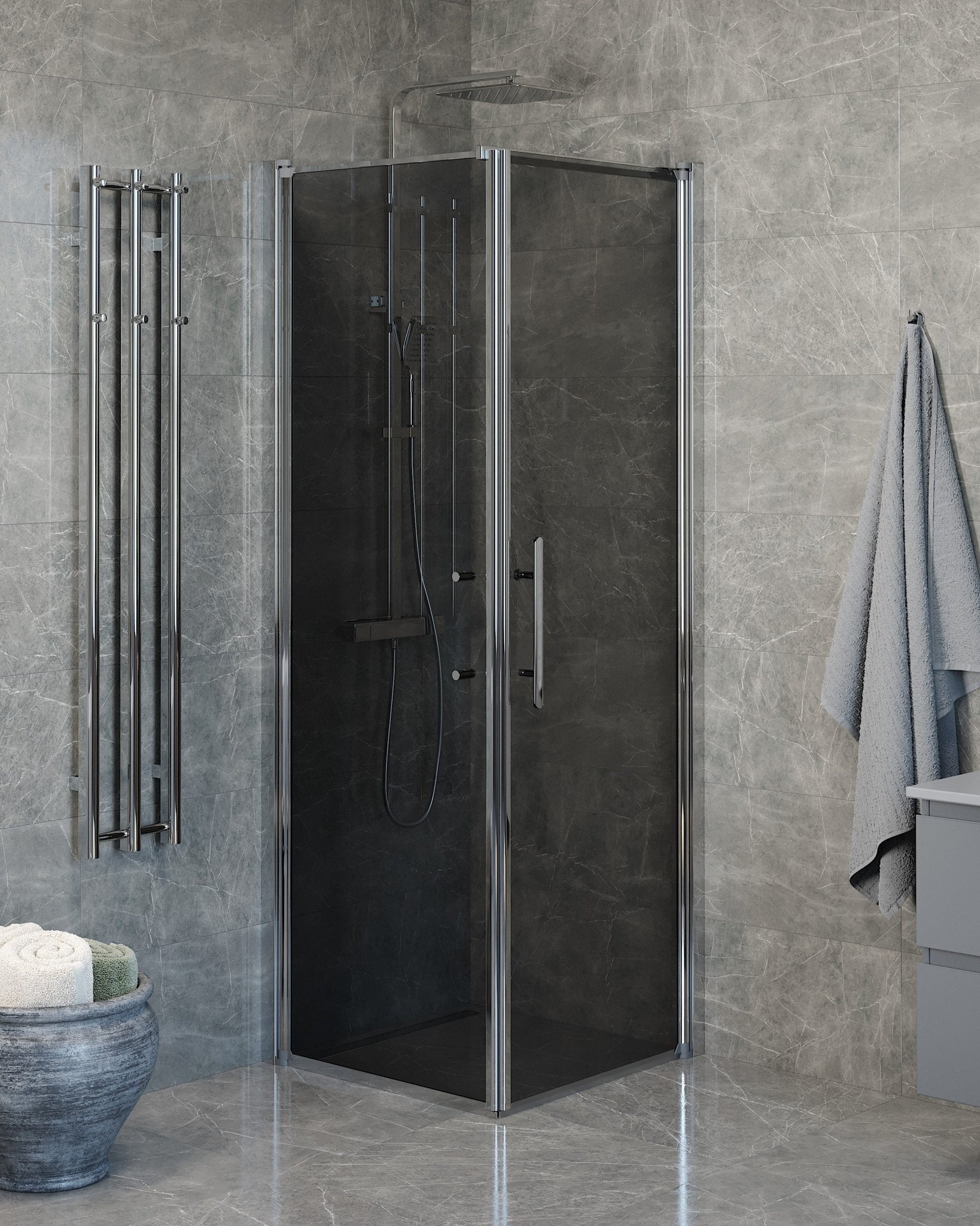 Wall + Door - Smoked, Shower Enclosure Set - Code, Smoked/Chrome - 70 cm - MASTERSTORE - 8595677139525 - Shower Enclosure Set - Code - 40 - 707 - 01 - 56 - 00 - 8595677139525