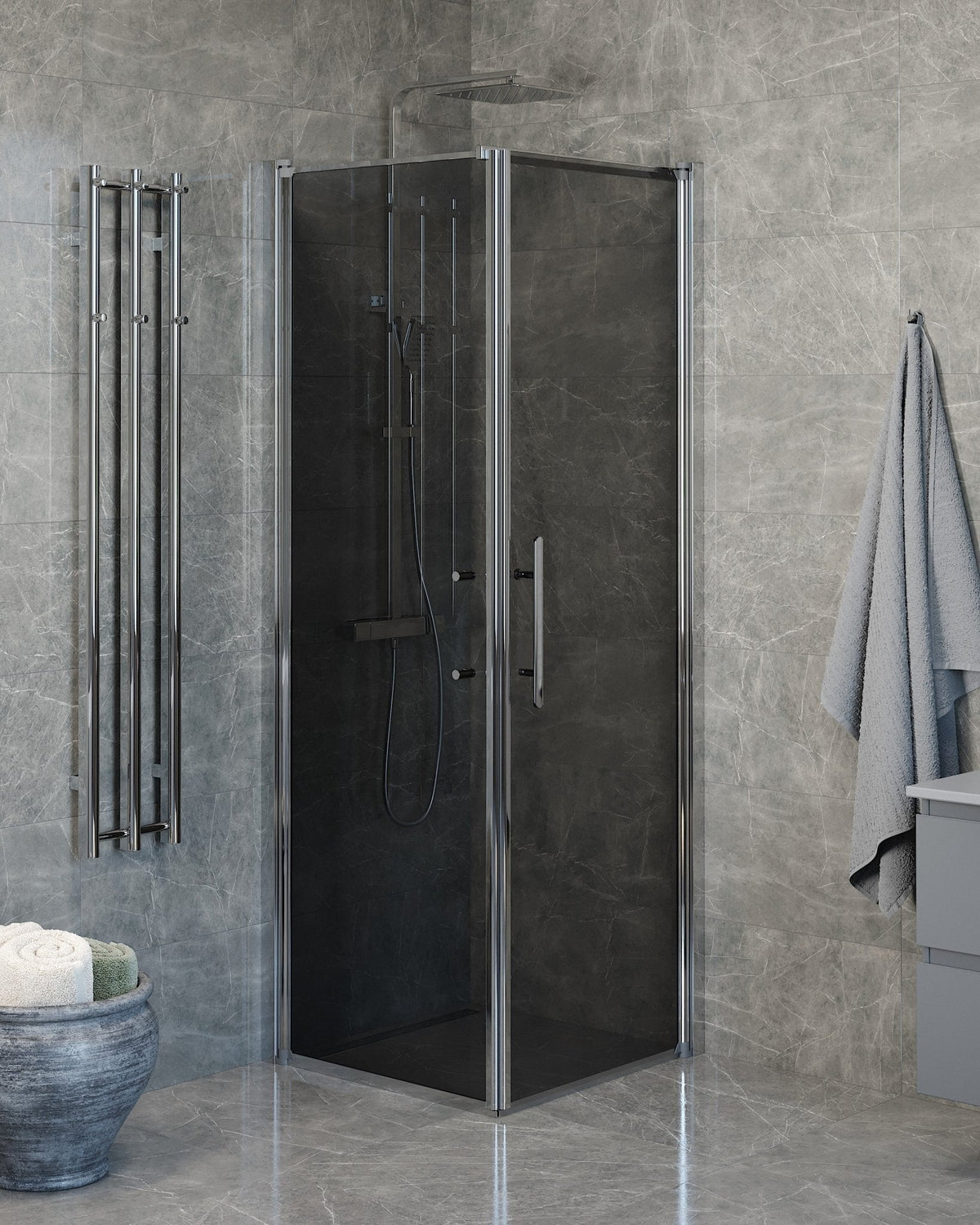 Wall + Door - Smoked, Shower Enclosure Set - Code, Smoked/Chrome - 80 cm - MASTERSTORE - 8595677139600 - Shower Enclosure Set - Code - 40 - 807 - 01 - 56 - 00 - 8595677139600