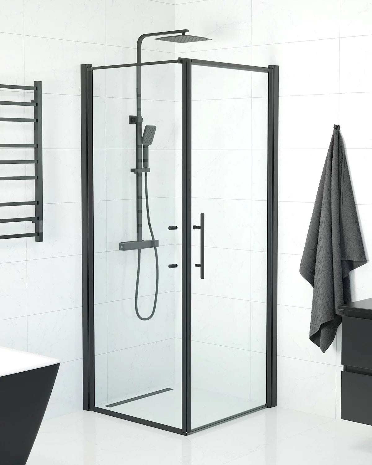 Vänern Duschhörn, Dörr + Vägg, Klarglas, Svart Profil - Duschhörna - BATH DELUXE - PRESTIGE - 40 - 808 - 00 - 50 - 00 - BATHDELUXE SWEDEN