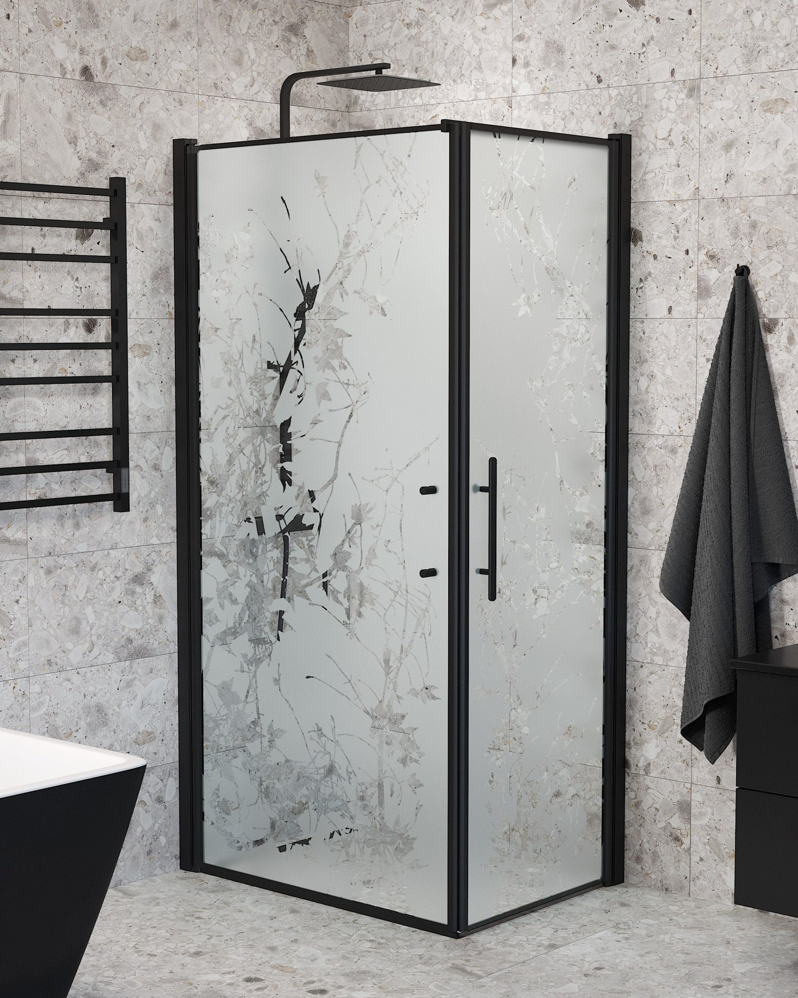 Vägg + Dörr - Dekor, Duschset - Vägg & Dörr, Dekor/Svart - 80 cm - Duschkabinset - Kod - BATH DELUXE - PRESTIGE - 40-808-00-54-00 - BATHDELUXE SWEDEN