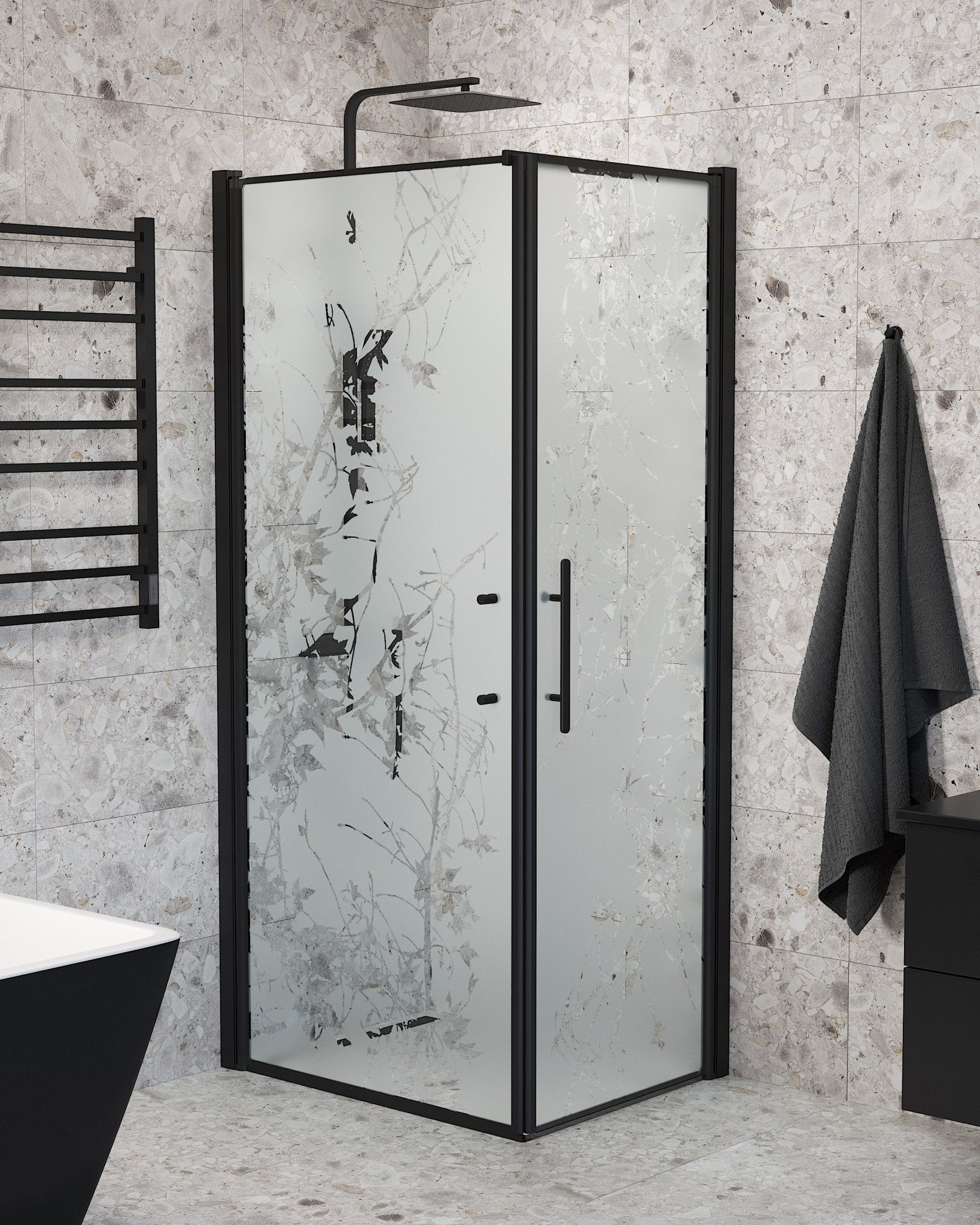 Vägg + Dörr - Dekor, Duschset - Vägg & Dörr, Dekor/Svart - 80 cm - Duschkabinset - Kod - BATH DELUXE - PRESTIGE - 40-808-00-54-00 - BATHDELUXE SWEDEN