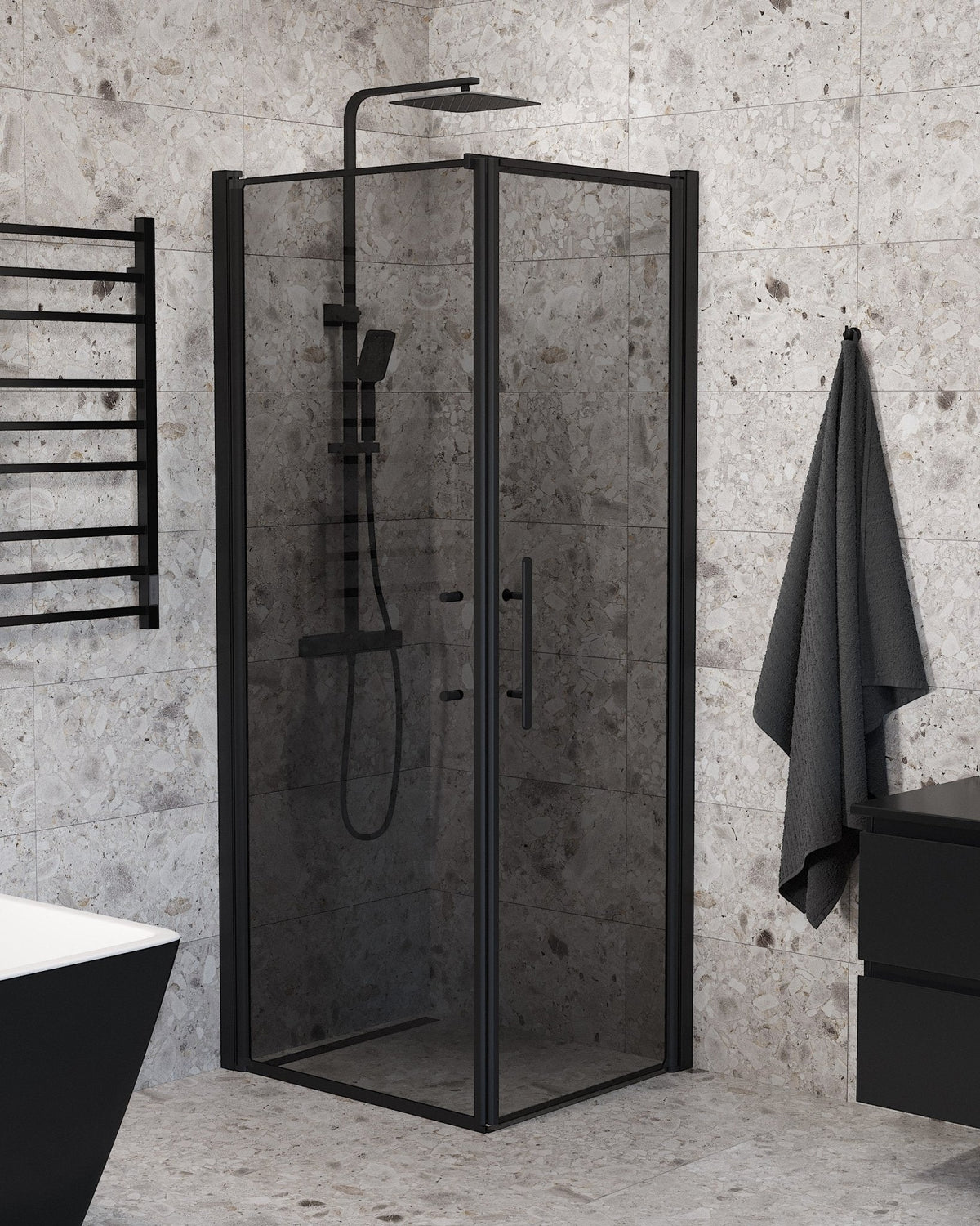 Wall + Door - Smoked, Shower Enclosure Set - Code, Smoked/Black - 80 cm - MASTERSTORE - 8595677139808 - Shower Enclosure Set - Code - 40 - 808 - 00 - 56 - 00 - 8595677139808