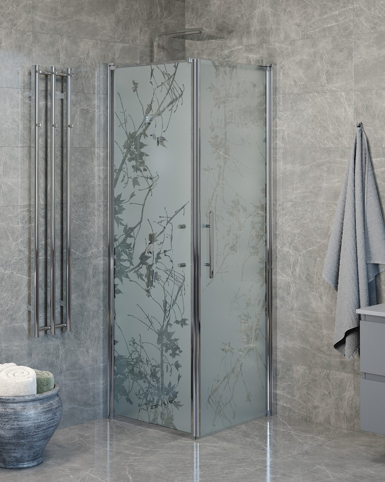 Vägg + Dörr - Dekor, Duschset - Vägg & Dörr, Dekor/Krom - 80 cm - Duschkabinset - Kod - BATH DELUXE - PRESTIGE - 40-808-01-54-00 - BATHDELUXE SWEDEN