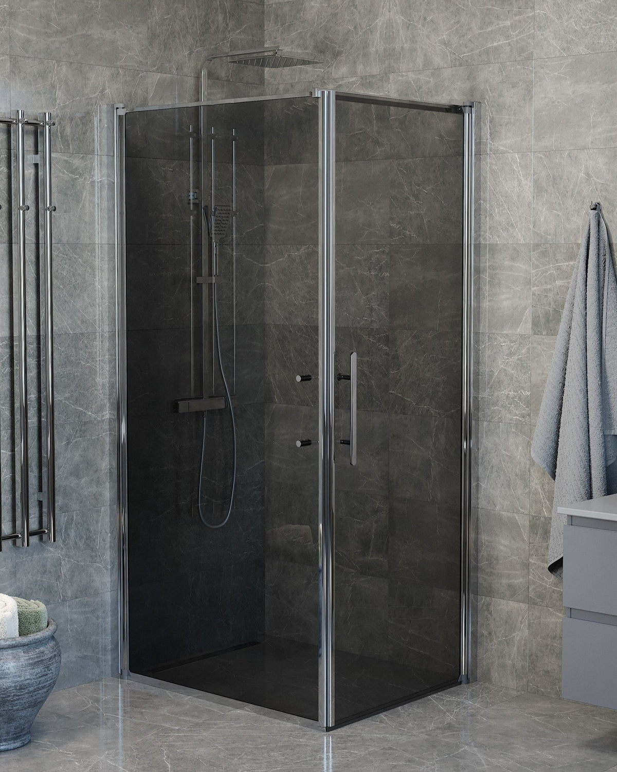 Wall + Door - Smoked, Shower Enclosure Set - Code, Smoked/Chrome - 80 cm - MASTERSTORE - 8595677139846 - Shower Enclosure Set - Code - 40 - 808 - 01 - 56 - 00 - 8595677139846