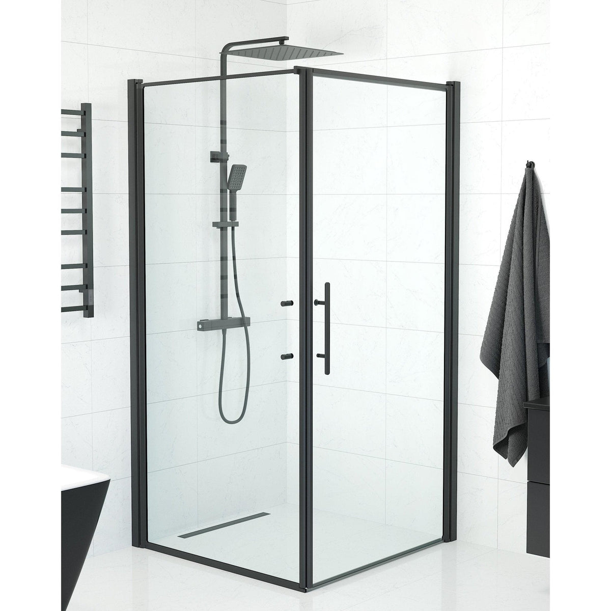 Wall + Door - Clear, Shower Enclosure Set - Code, Clear/Black - 90 cm - MASTERSTORE - 8595677139617 - Shower Enclosure Set - Code - 40 - 907 - 00 - 50 - 00 - 8595677139617