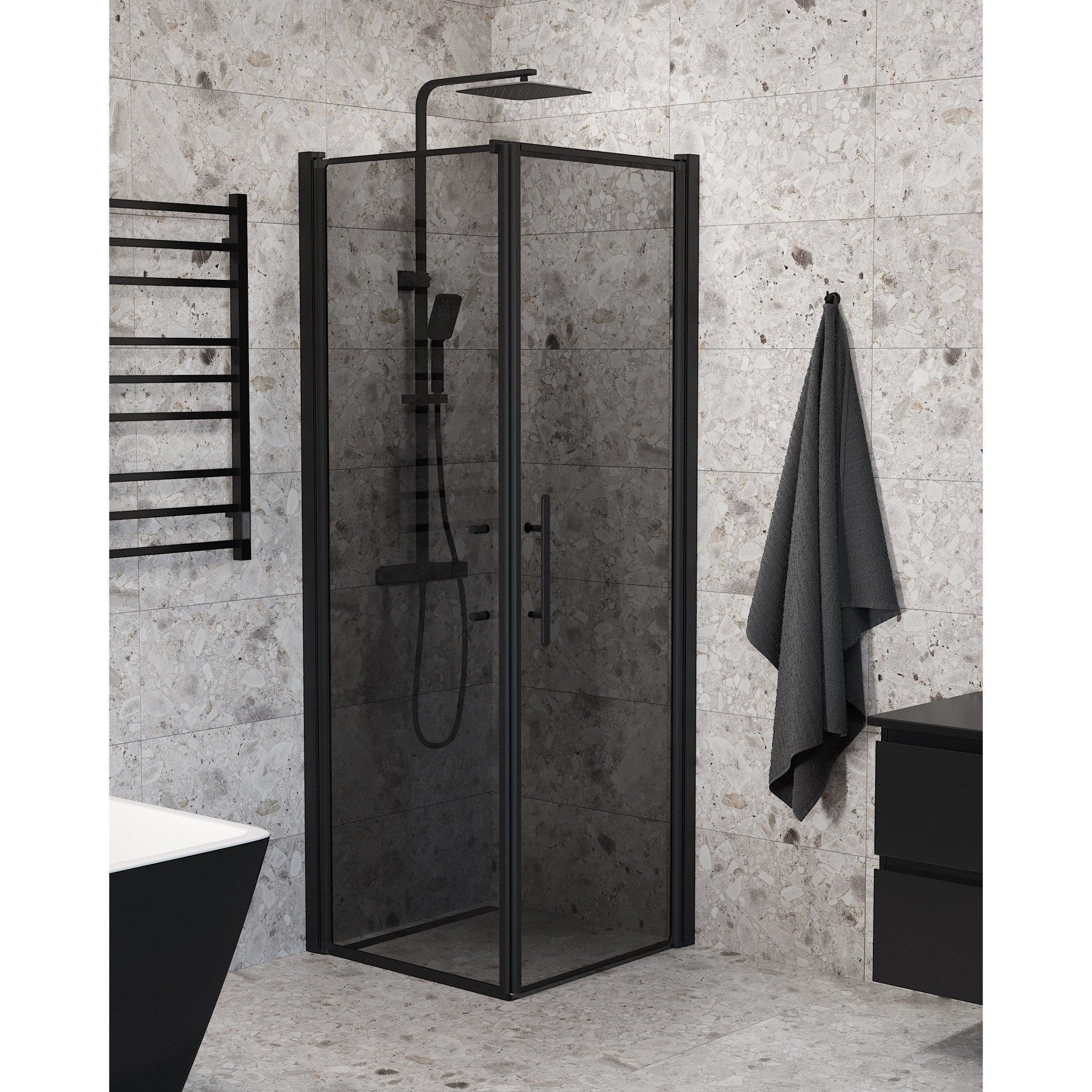 Vägg + Dörr - Rökt, Duschset - Vägg & Dörr, Rökt/Svart - 90 cm - Duschkabinset - Kod - BATH DELUXE - PRESTIGE - 40-907-00-56-00 - BATHDELUXE SWEDEN