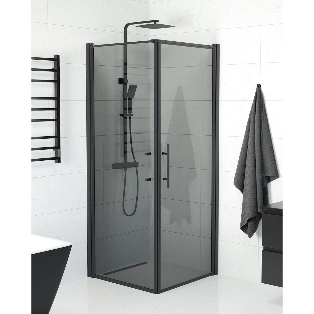 Wall + Door - Smoked, Shower Enclosure Set - Code, Smoked/Black - 90 cm - MASTERSTORE - 8595677139648 - Shower Enclosure Set - Code - 40 - 907 - 00 - 56 - 00 - 8595677139648
