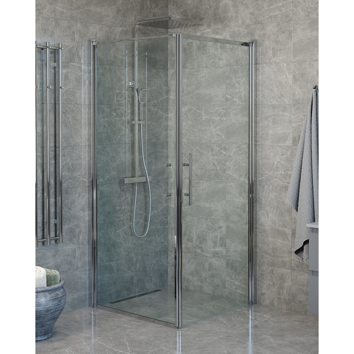 Wall + Door - Clear, Shower Enclosure Set - Code, Clear/Chrome - 90 cm - MASTERSTORE - 8595677139655 - Shower Enclosure Set - Code - 40 - 907 - 01 - 50 - 00 - 8595677139655
