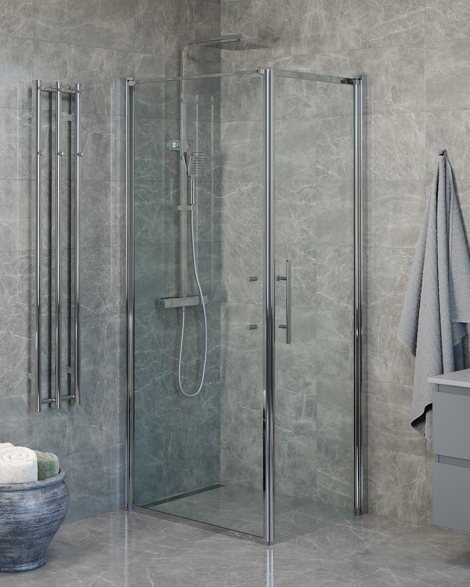 Vänern Duschhörn, Dörr + Vägg, Klarglas, Krom Profil - Duschhörna - BATH DELUXE - PRESTIGE - 40 - 907 - 01 - 50 - 00 - BATHDELUXE SWEDEN