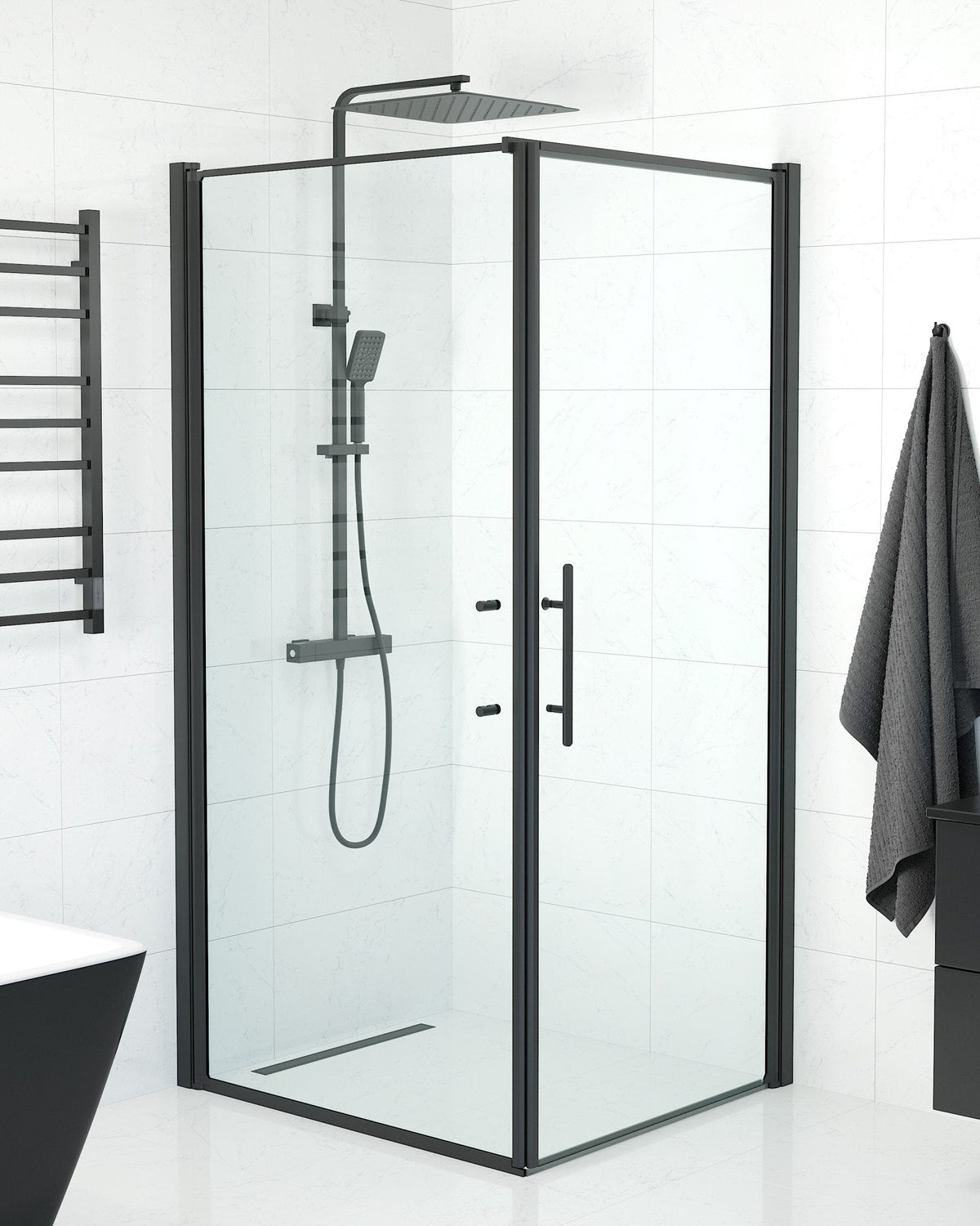 Wall + Door - Clear, Shower Enclosure Set - Code, Clear/Black - 90 cm - MASTERSTORE - 8595677139853 - Shower Enclosure Set - Code - 40 - 908 - 00 - 50 - 00 - 8595677139853