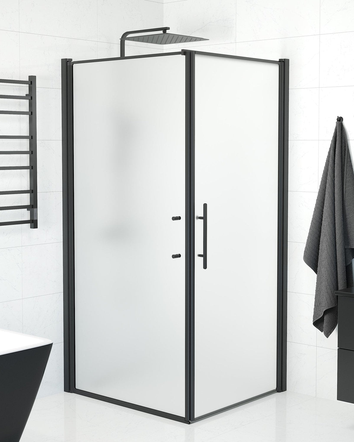 Wall + Door - Frosted, Shower Enclosure Set - Code, Matt/Black - 90 cm - MASTERSTORE - 8595677139877 - Shower Enclosure Set - Code - 40 - 908 - 00 - 55 - 00 - 8595677139877