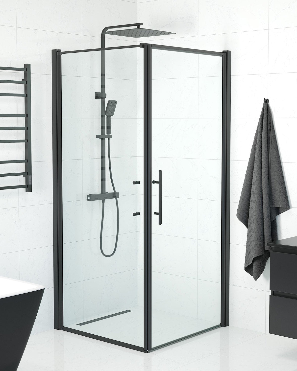 Wall + Door - Clear, Shower Enclosure Set - Code, Clear/Black - 90 cm - MASTERSTORE - 8595677140019 - Shower Enclosure Set - Code - 40 - 909 - 00 - 50 - 00 - 8595677140019