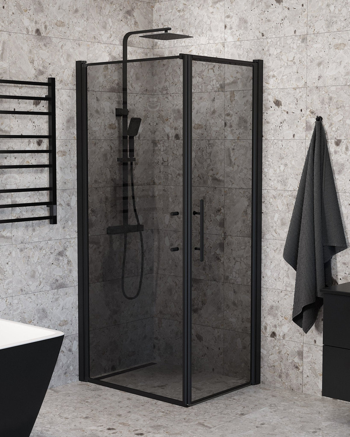 Wall + Door - Smoked, Shower Enclosure Set - Code, Smoked/Black - 90 cm - MASTERSTORE - 8595677140040 - Shower Enclosure Set - Code - 40 - 909 - 00 - 56 - 00 - 8595677140040