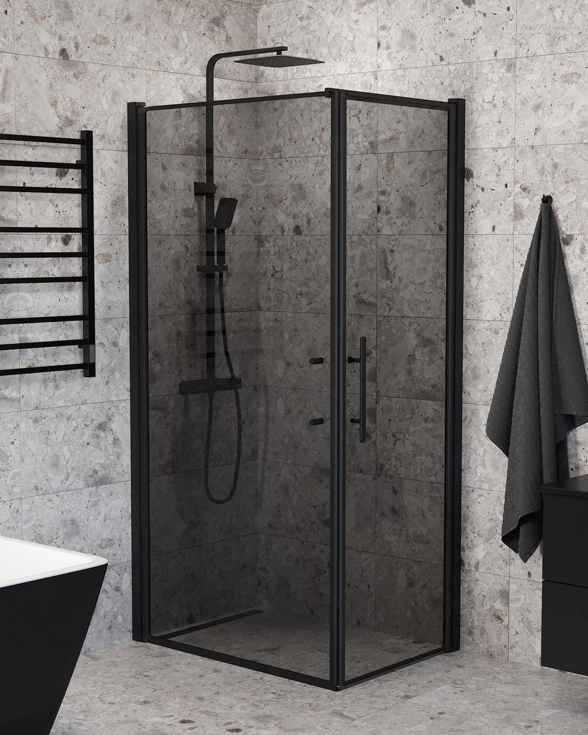 Wall + Door - Smoked, Shower Enclosure Set - Code, Smoked/Black - 90 cm - MASTERSTORE - 8595677140040 - Shower Enclosure Set - Code - 40 - 909 - 00 - 56 - 00 - 8595677140040