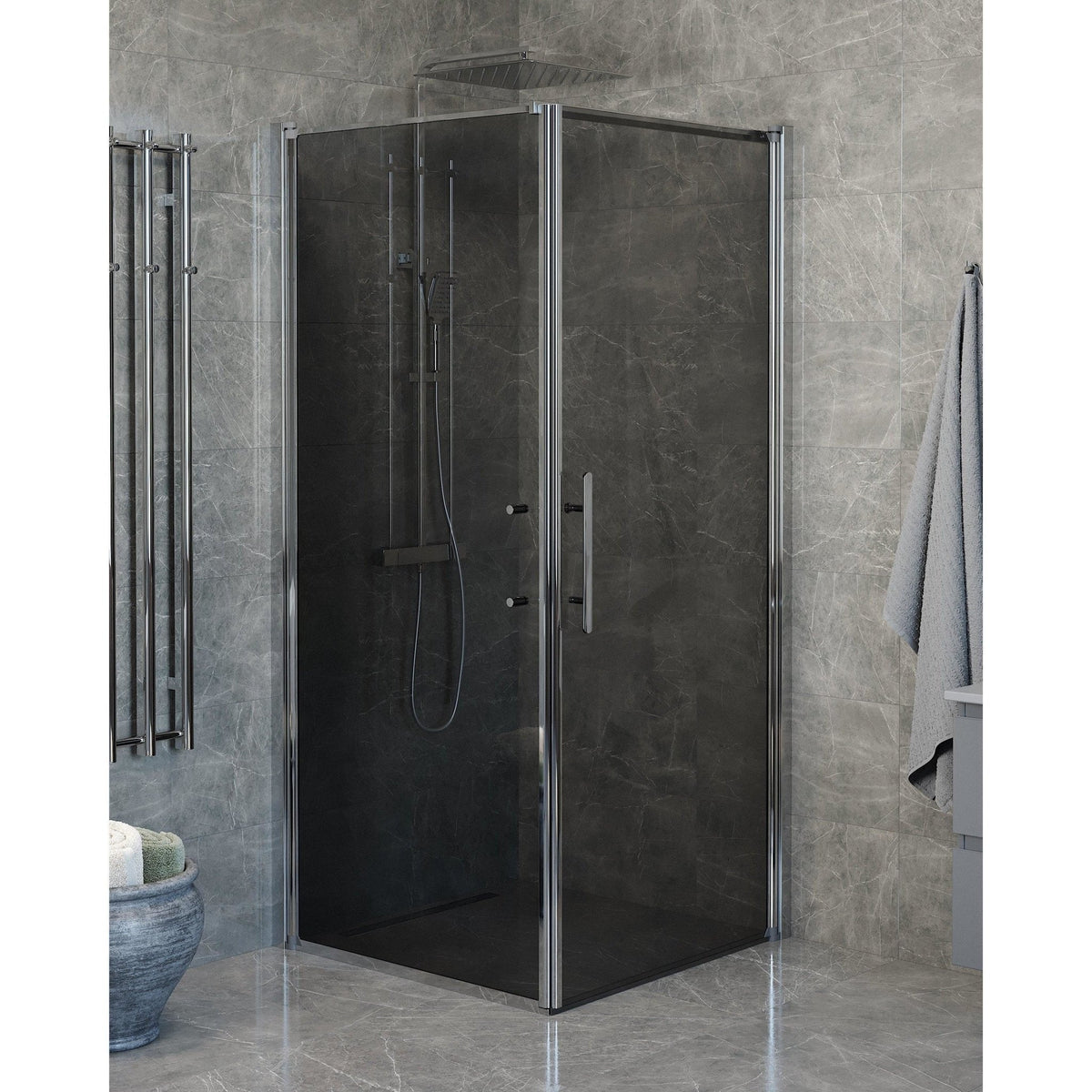 Wall + Door - Smoked, Shower Enclosure Set - Code, Smoked/Chrome - 90 cm - MASTERSTORE - 8595677140088 - Shower Enclosure Set - Code - 40 - 909 - 01 - 56 - 00 - 8595677140088