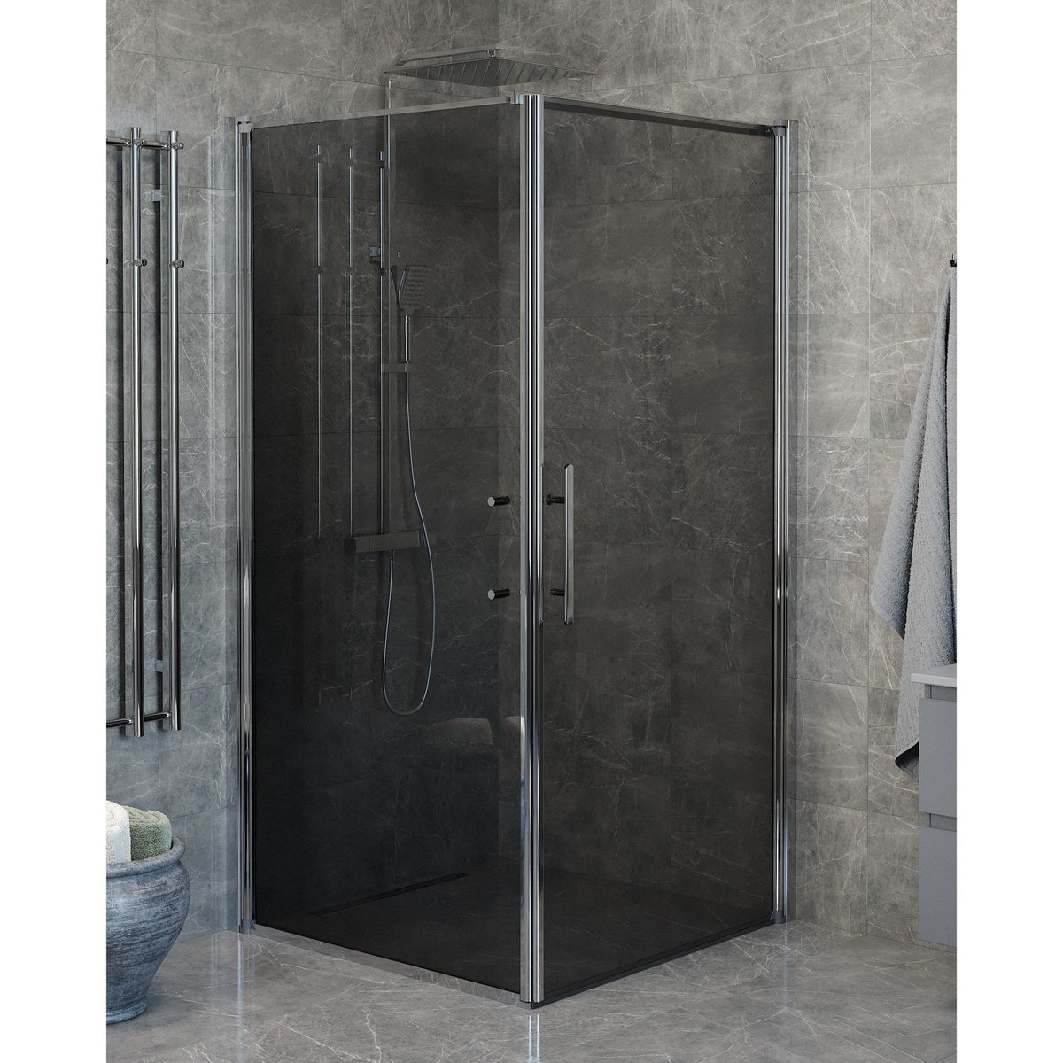 Wall + Door - Smoked, Shower Enclosure Set - Code, Smoked/Chrome - 90 cm - MASTERSTORE - 8595677140088 - Shower Enclosure Set - Code - 40 - 909 - 01 - 56 - 00 - 8595677140088
