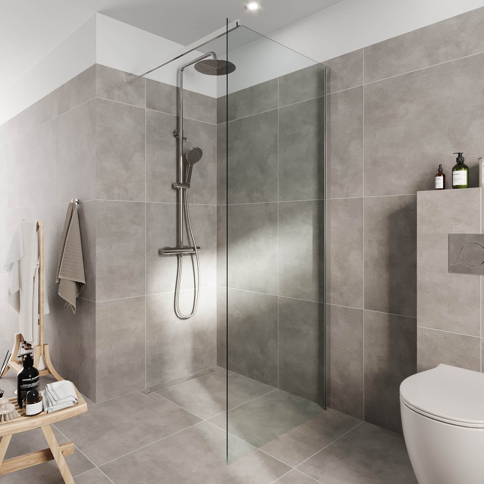 Shower screen with bar 80x195 cm - 5 mm clear nano glass - chrome profile - Sandefjord - MASTERSTORE - 8595677180497 - Shower Walls - 42-080-07-60-00 - 8595677180497