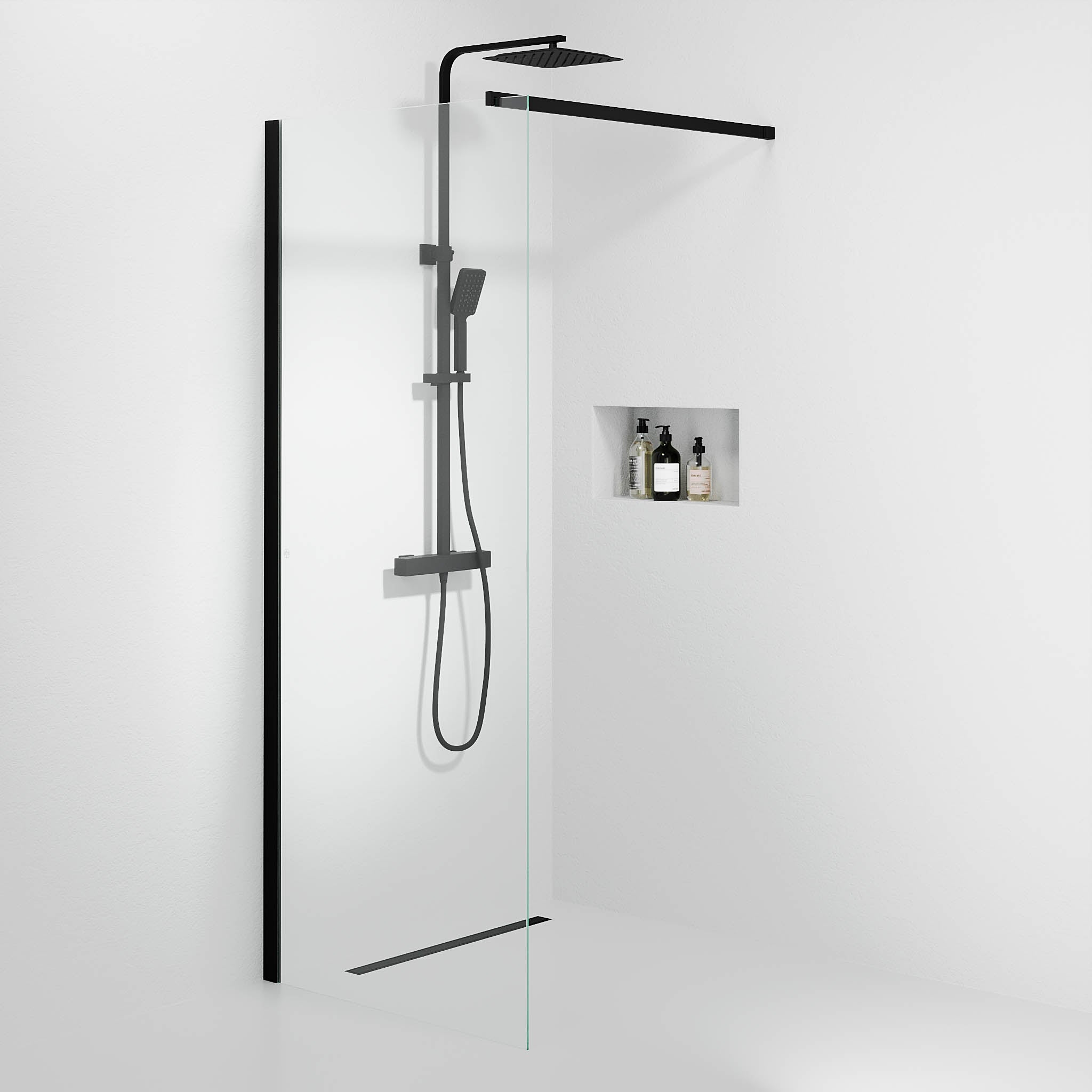 Sandefjord, Shower Wall, Clear/Black - 90 cm - MASTERSTORE - 8595677180473 - Shower Wall - 42 - 090 - 07 - 02 - 00 - 8595677180473