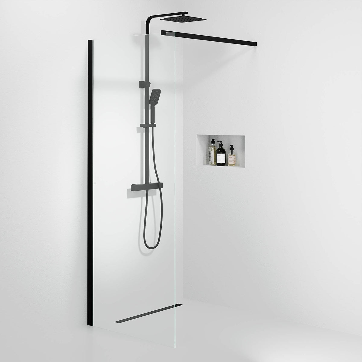 Sandefjord, Shower Wall, Clear/Black - 90 cm - MASTERSTORE - 8595677180473 - Shower Wall - 42 - 090 - 07 - 02 - 00 - 8595677180473