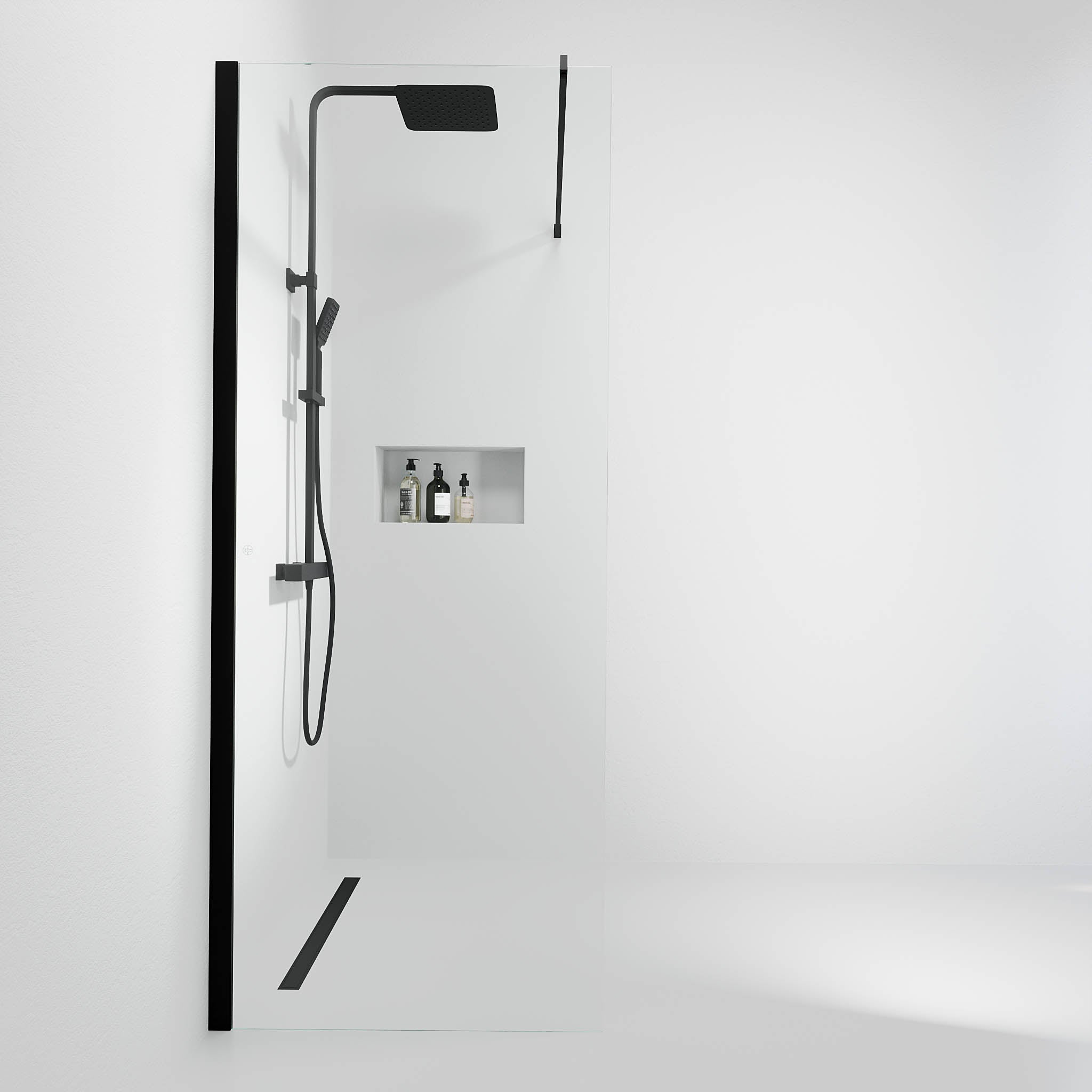 Sandefjord, Shower Wall, Clear/Black - 90 cm - MASTERSTORE - 8595677180473 - Shower Wall - 42 - 090 - 07 - 02 - 00 - 8595677180473