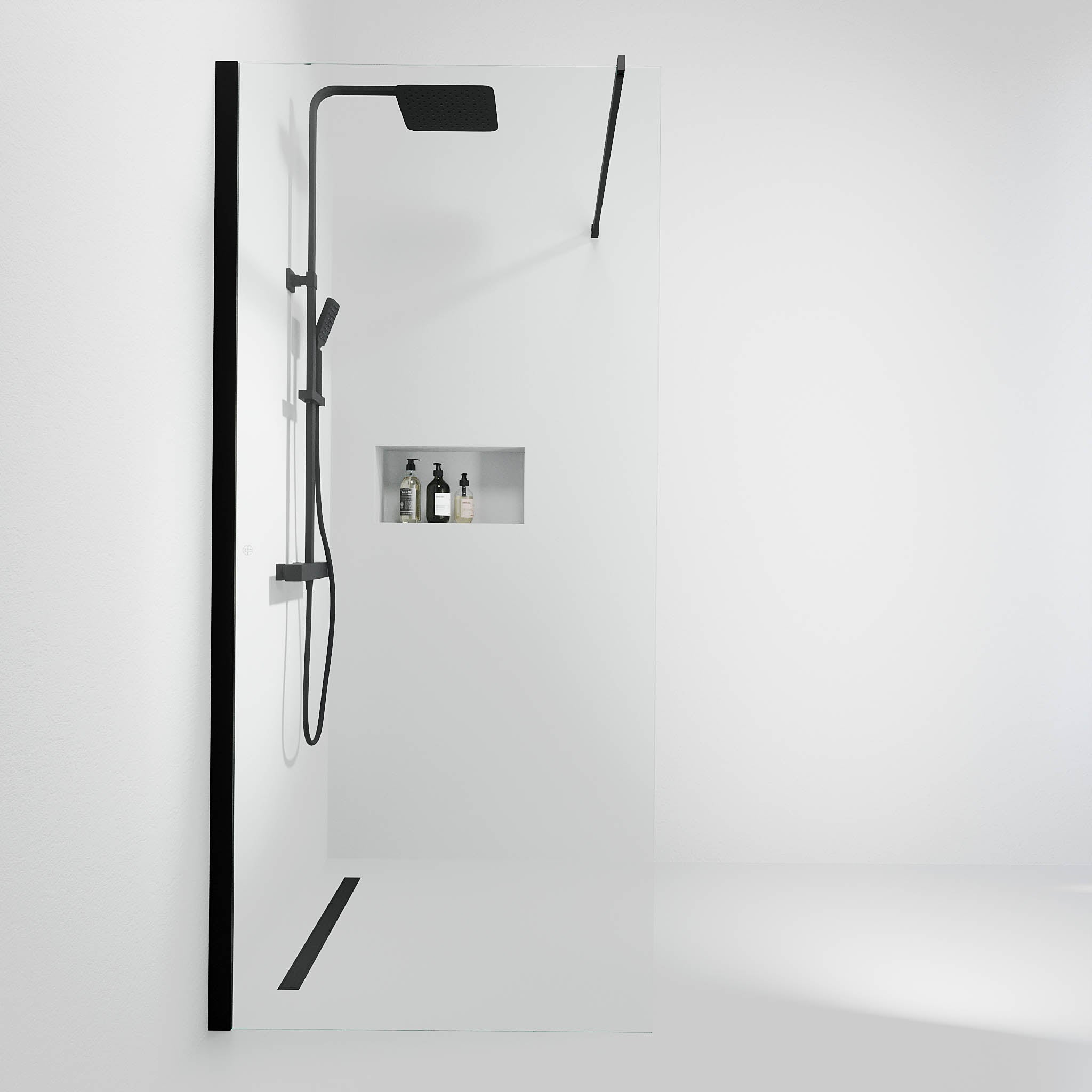 Sandefjord, Shower Wall, Clear/Black - 90 cm - MASTERSTORE - 8595677180473 - Shower Wall - 42 - 090 - 07 - 02 - 00 - 8595677180473