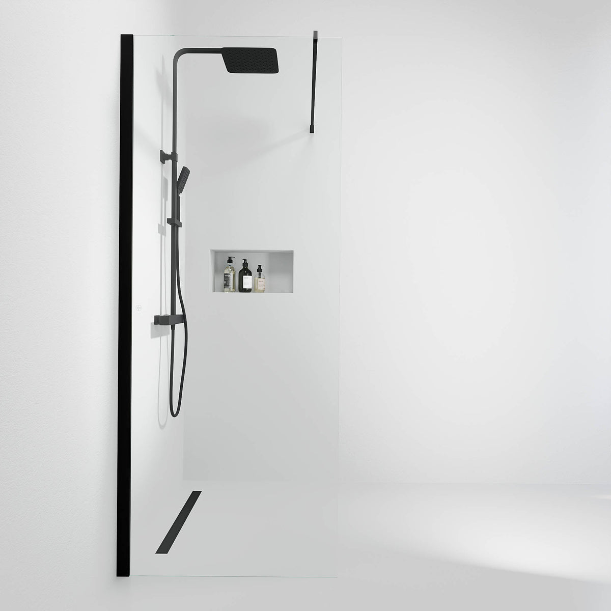 Sandefjord, Shower Wall, Clear/Black - 90 cm - MASTERSTORE - 8595677180473 - Shower Wall - 42 - 090 - 07 - 02 - 00 - 8595677180473
