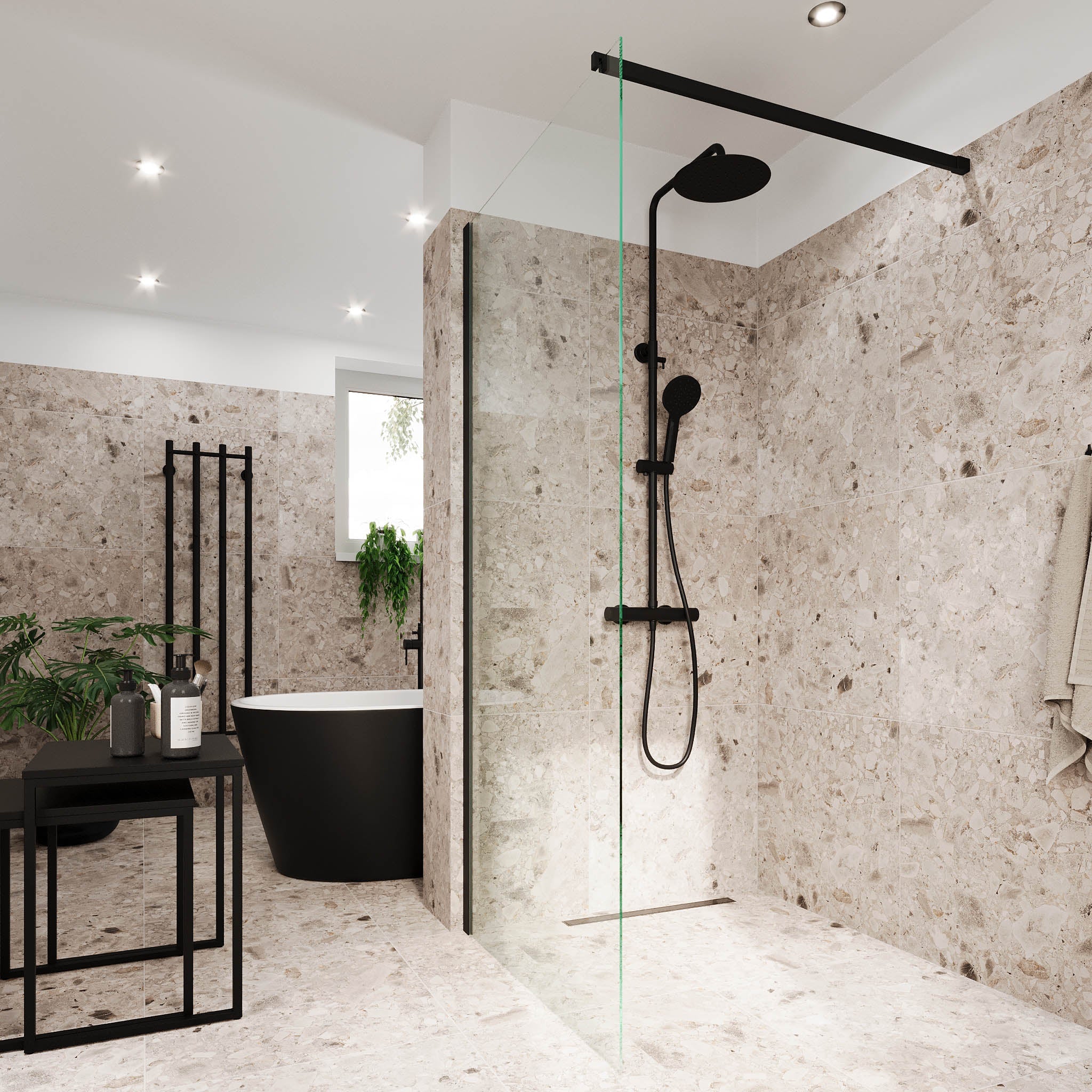 Sandefjord duschvägg, Svart profil, Klart glas - Duschväggar - BATH DELUXE - EXCLUSIVE - 42 - 090 - 07 - 02 - 00 - BATHDELUXE SWEDEN