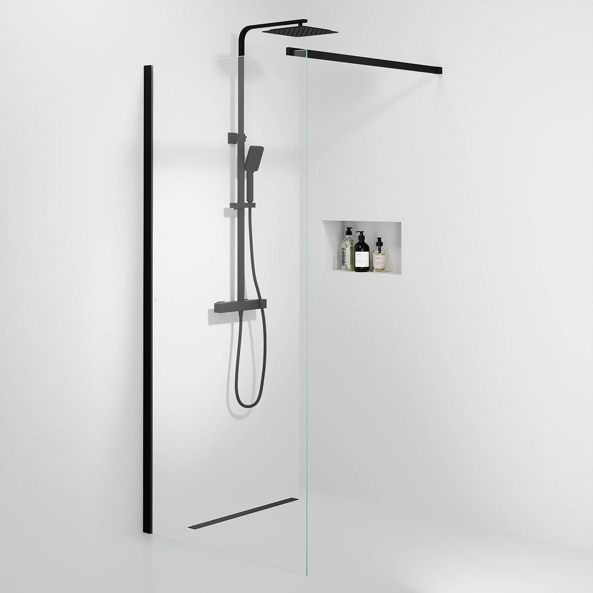 Sandefjord, Shower Wall, Clear/Black - 80 cm - MASTERSTORE - 8595677180503 - Shower Wall - 42 - 080 - 07 - 02 - 00 - 8595677180503