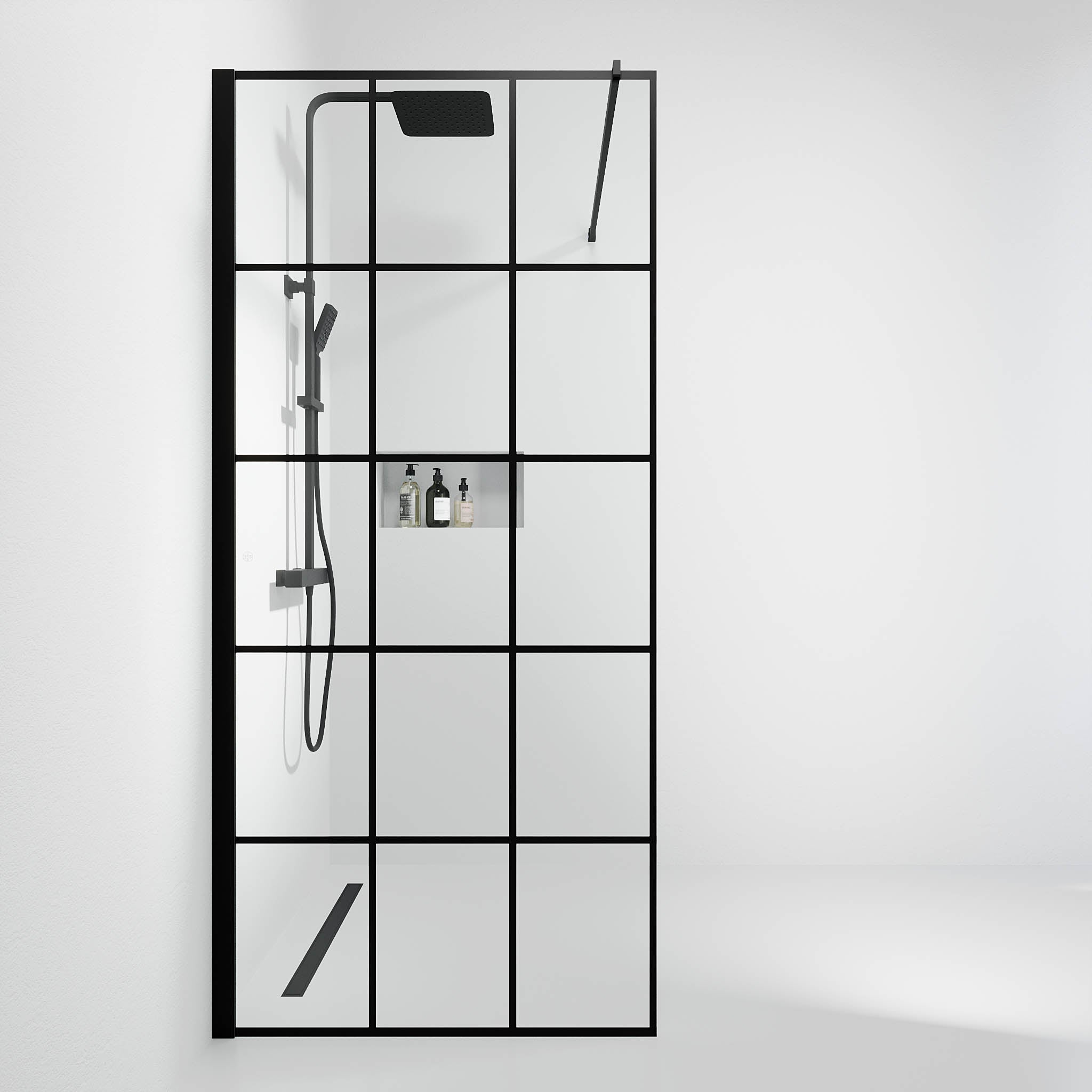 Sandefjord duschvägg, Svart profil, Klart glas med spröjs - Duschväggar - BATH DELUXE - EXCLUSIVE - 42 - 090 - 08 - 02 - 00 - BATHDELUXE SWEDEN