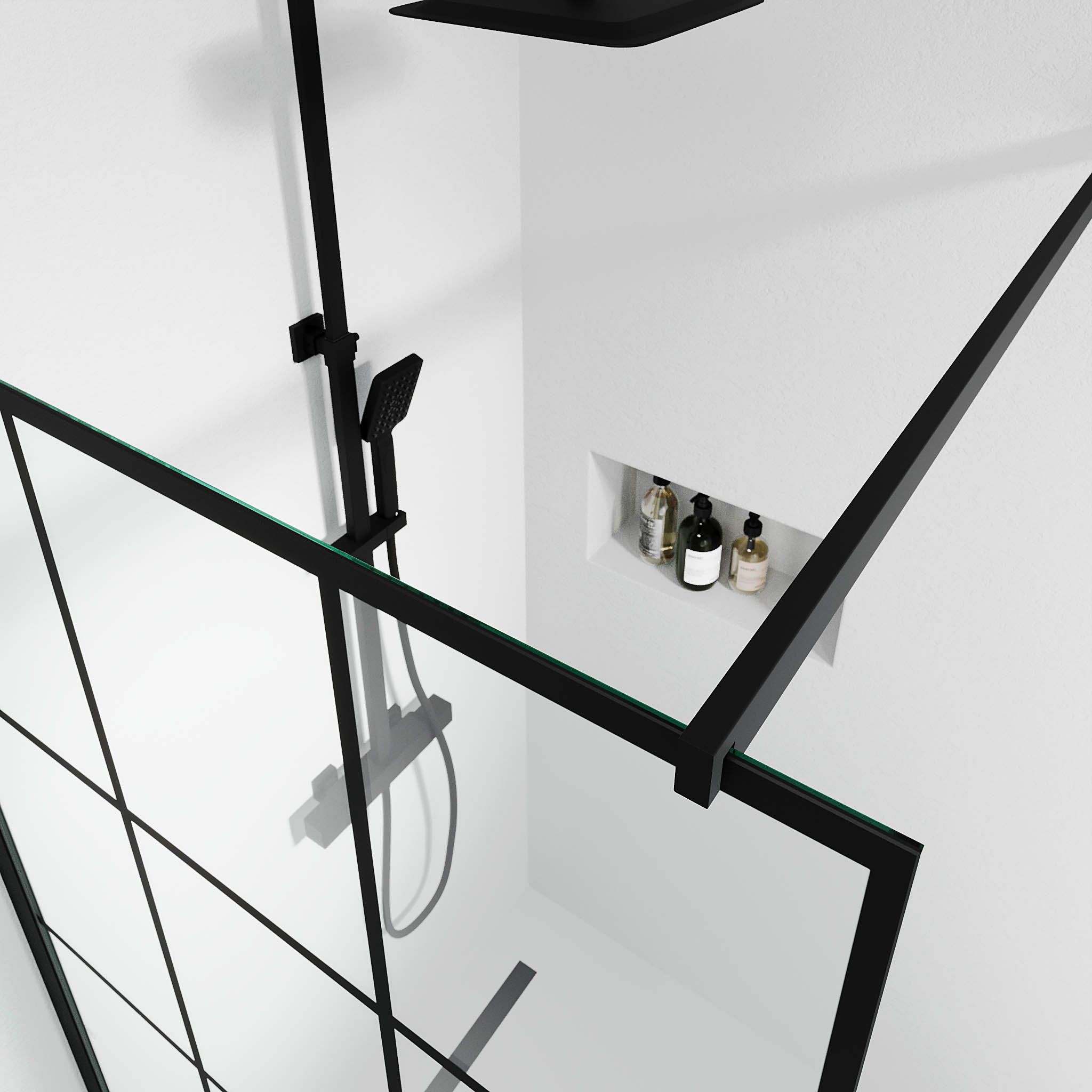 Sandefjord duschvägg, Svart profil, Klart glas med spröjs - Duschväggar - BATH DELUXE - EXCLUSIVE - 42 - 090 - 08 - 02 - 00 - BATHDELUXE SWEDEN