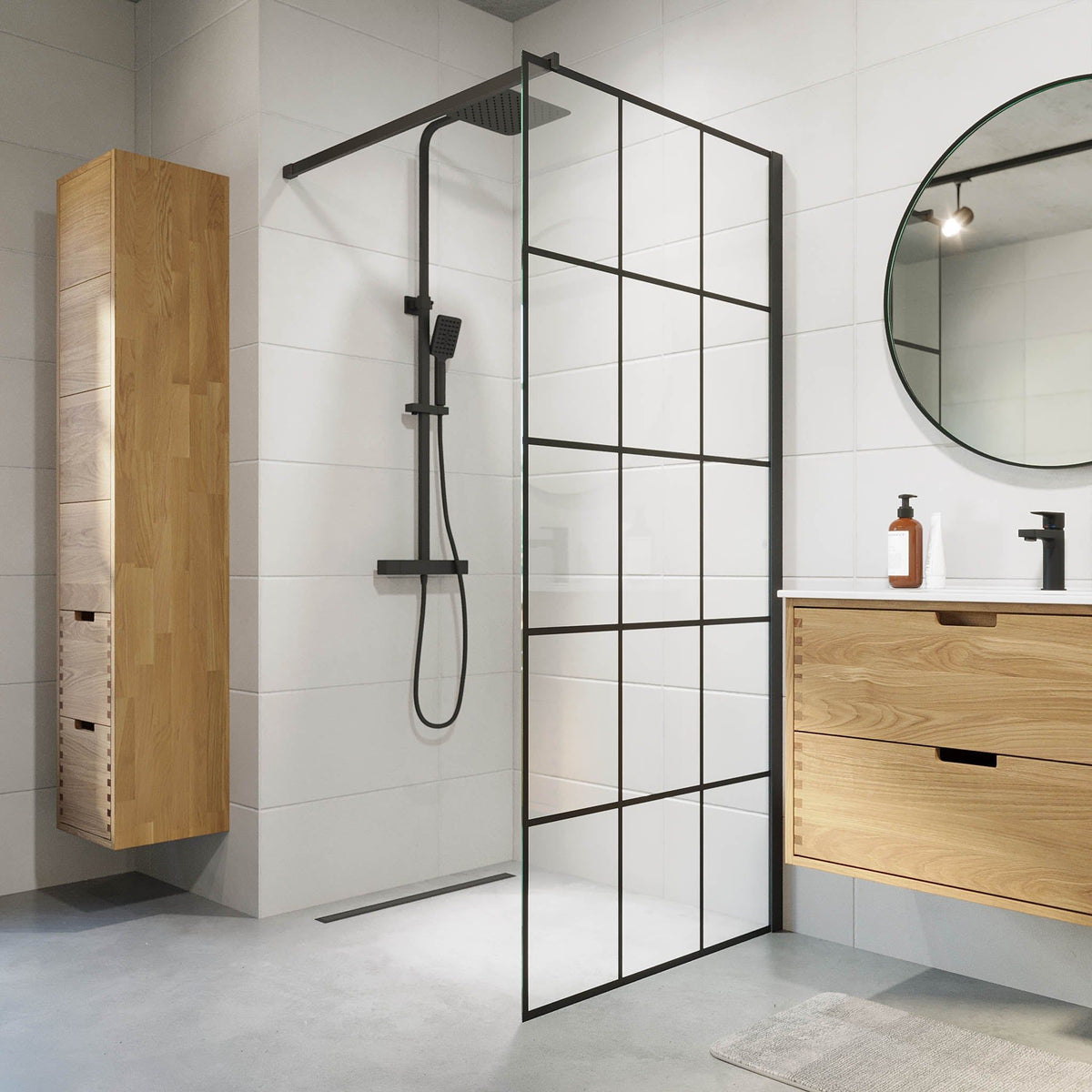 Shower enclosure square 90x90x195 cm - 5 mm clear nano glass with black bars - black profile - Sandefjord - MASTERSTORE - 8595677180510 - Shower Enclosures - 42-090-09-02-00 - 8595677180510