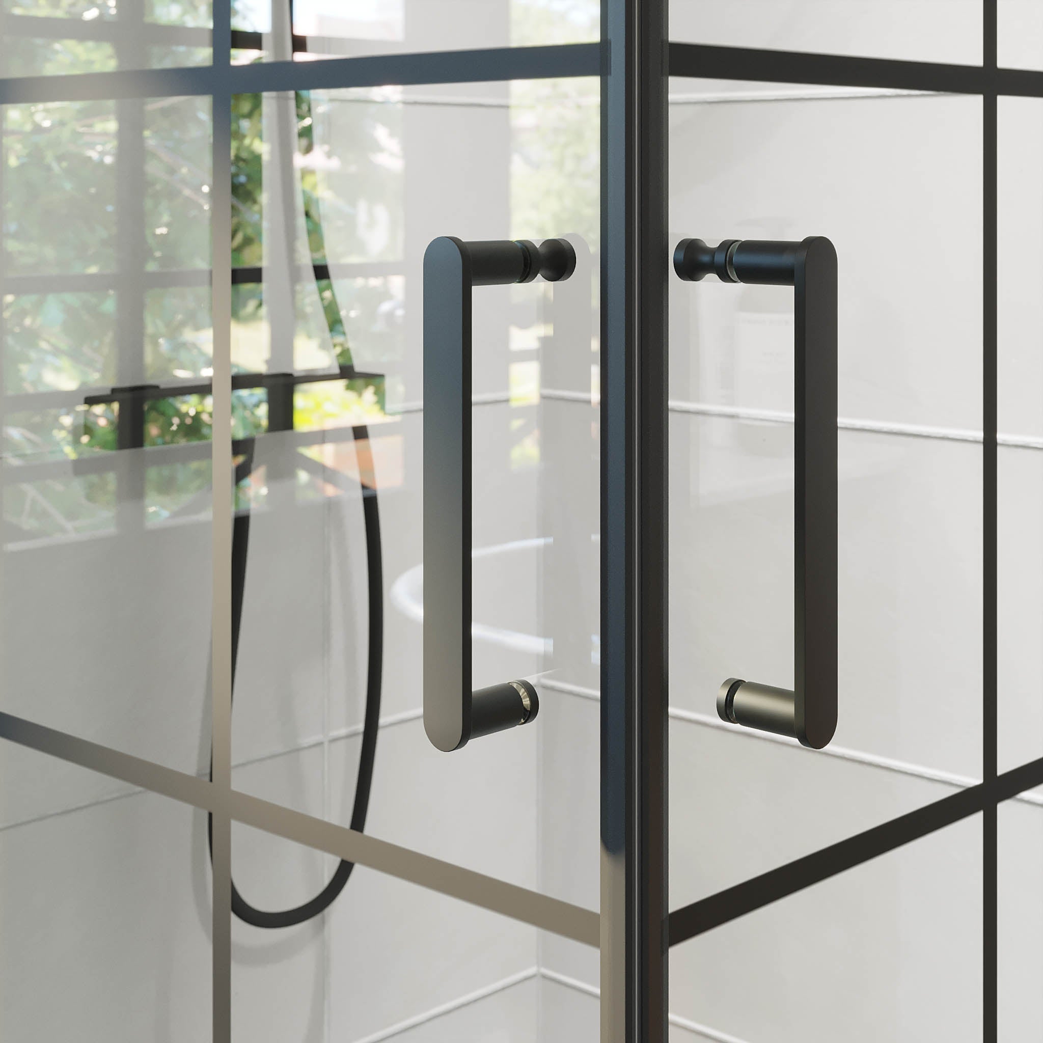 Sandefjord Duschhörn, Dörr + Vägg, Klarglas med Spröjs, Svart Profil - Duschhörna - BATH DELUXE - EXCLUSIVE - 42 - 090 - 09 - 02 - 00 - BATHDELUXE SWEDEN