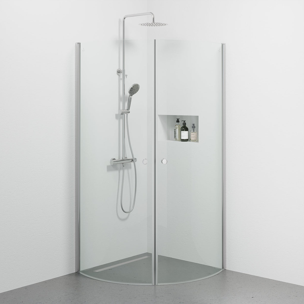 Duschkabin halvrund 90x90x190 cm - 5 mm klarglas - Krom profil - Tulsa