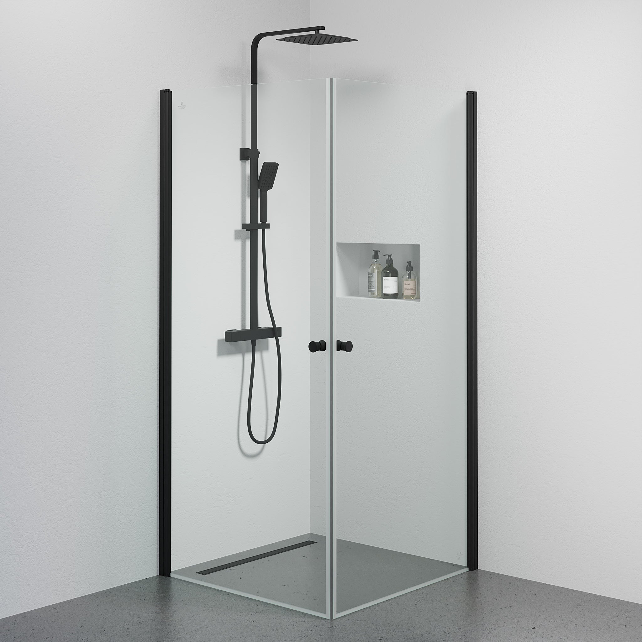 Tulsa Duschhörn, Rak, Klarglas, Svart Profil - Duschhörna - BATH DELUXE - BASIC - 42 - 090 - 11 - 02 - 02 - BATHDELUXE SWEDEN