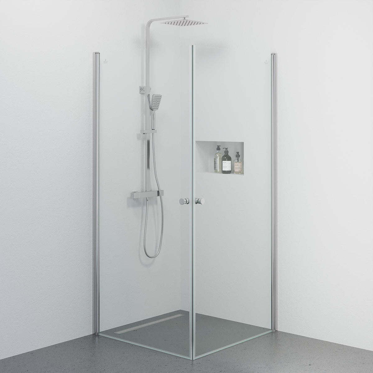 Duschvägg kvadratisk 90x90x190 cm - 5 mm klarglas - Krom profil - Tulsa