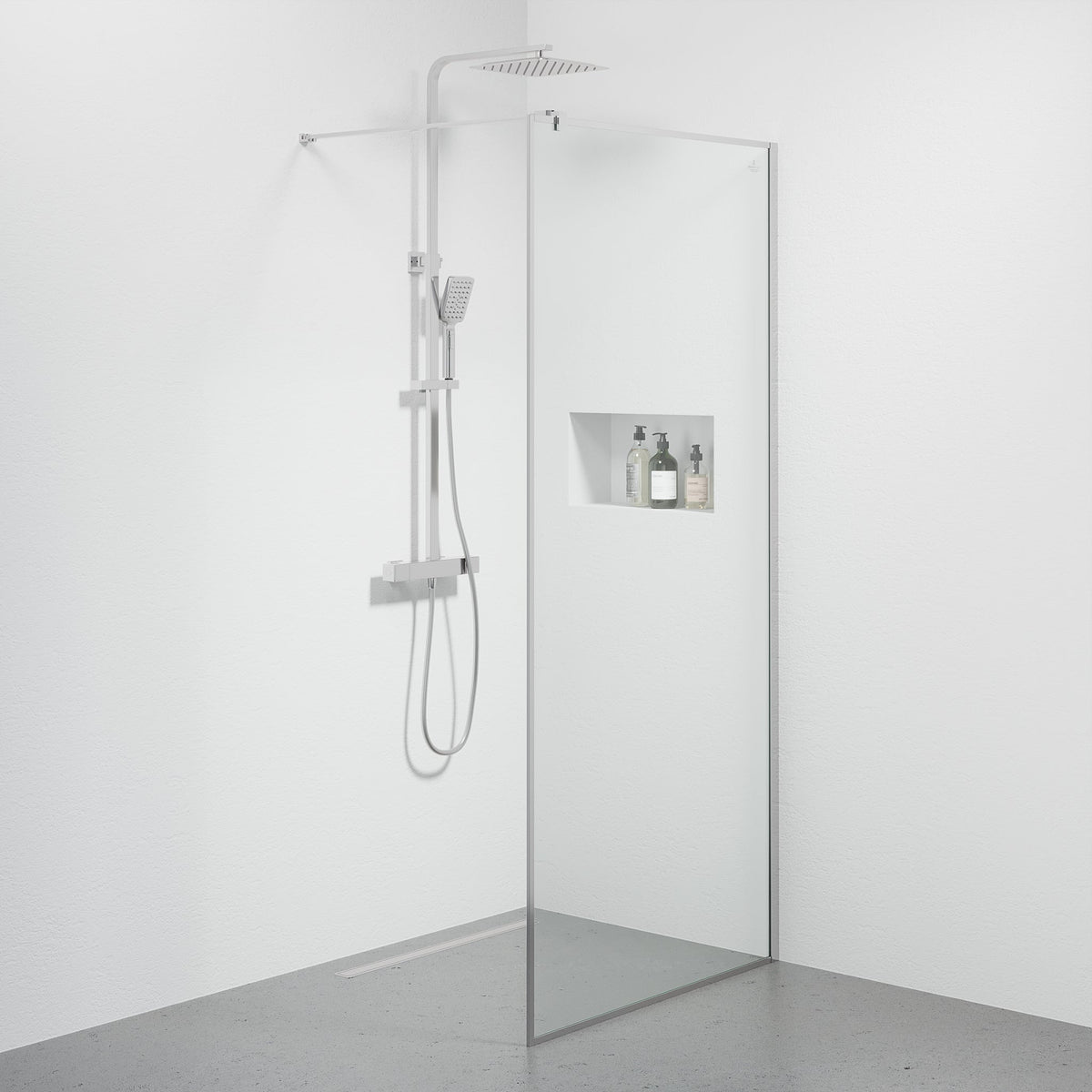 Duschvägg med stag 90x190 cm - 6 mm klart nanoglas - Krom profil - Tulsa