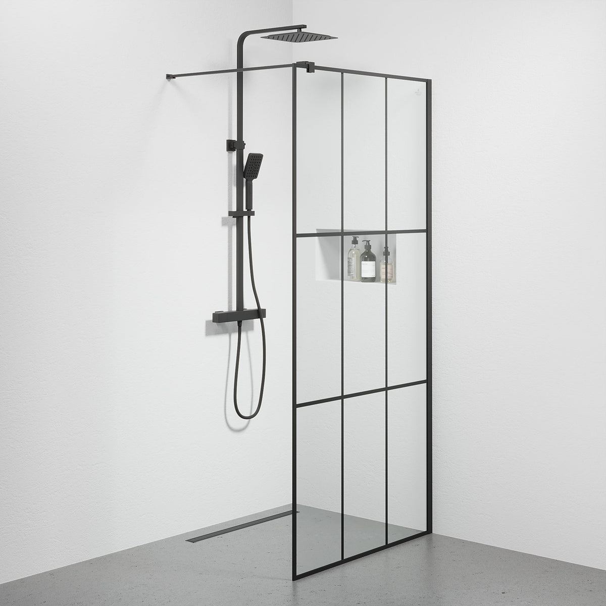 Duschvägg med spröjs 90x190 cm - 6 mm klart nanoglas med svarta spröjs - svart profil - Tulsa