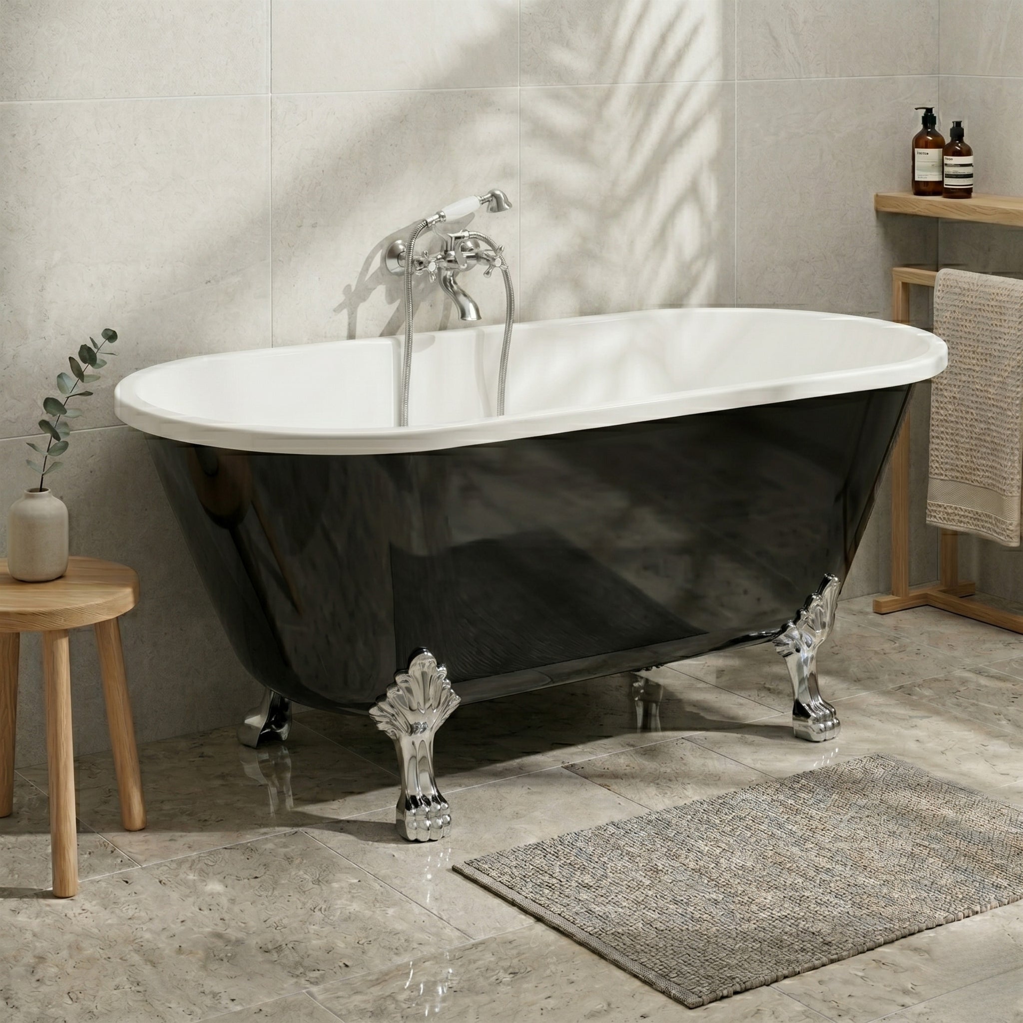 Fristående retro badkar 160 cm i vit akryl med kromade lejontassar och avloppssats - Rønne - Fritstående badkar - Bath Deluxe - Rønne - 47-160-64-60-42 - BATHDELUXE SWEDEN